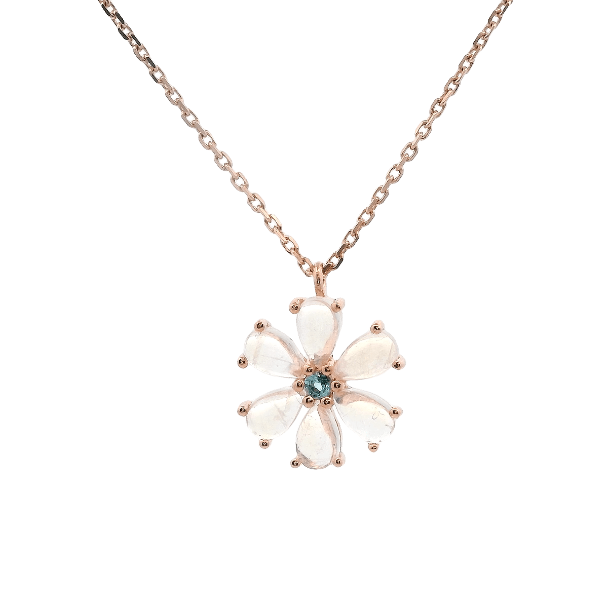 925RG FLOWER 12MM MOOSTONE CENTER TOPAZ BLUE NECKLACE - C'SANTOS