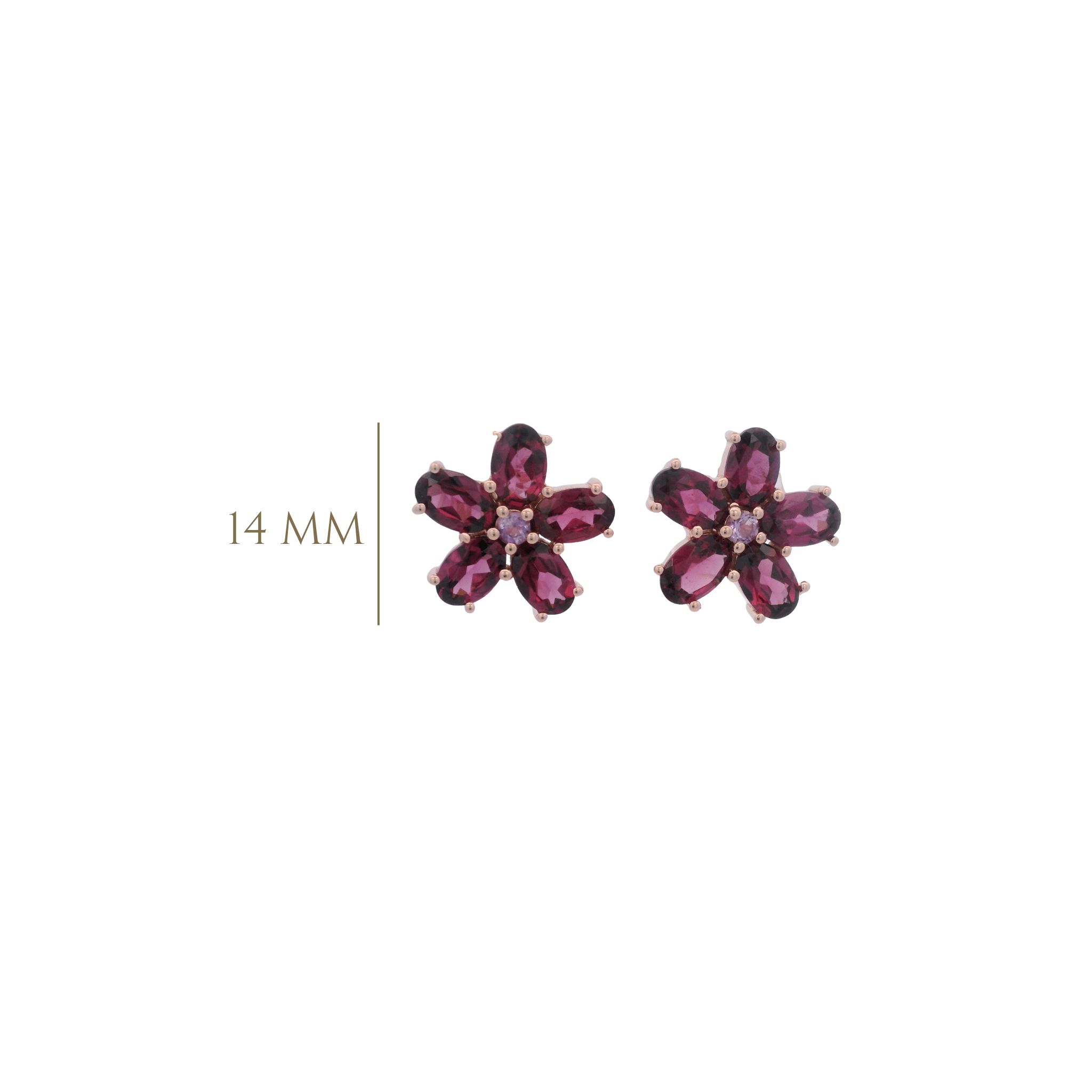 925RG FLOWER 14MM GARNET CENTER AMETHYST EARRINGS - C'SANTOS