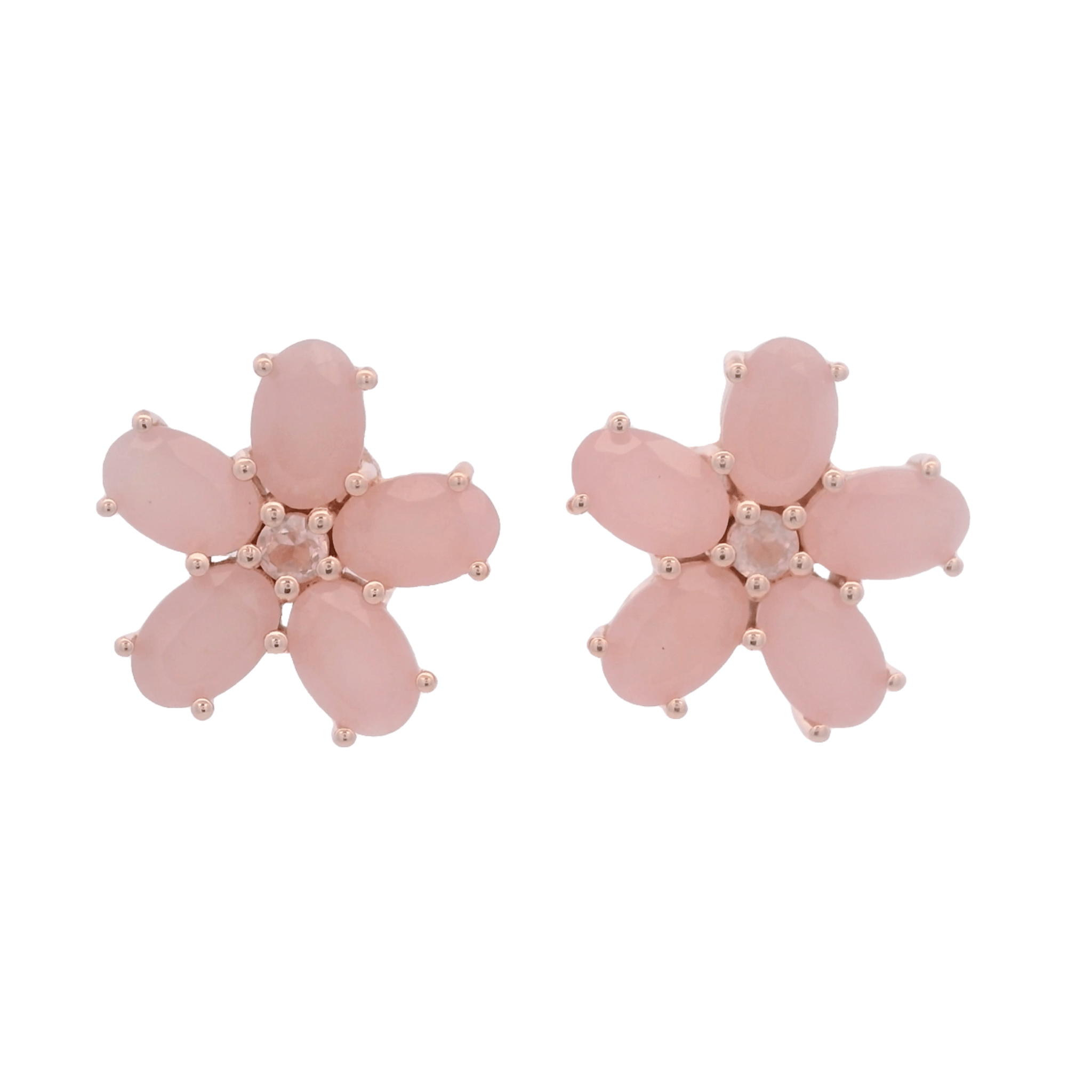 925RG FLOWER 14MM PINK QUARTZ CENTER ROSE QUARTZ EARRINGS - C'SANTOS