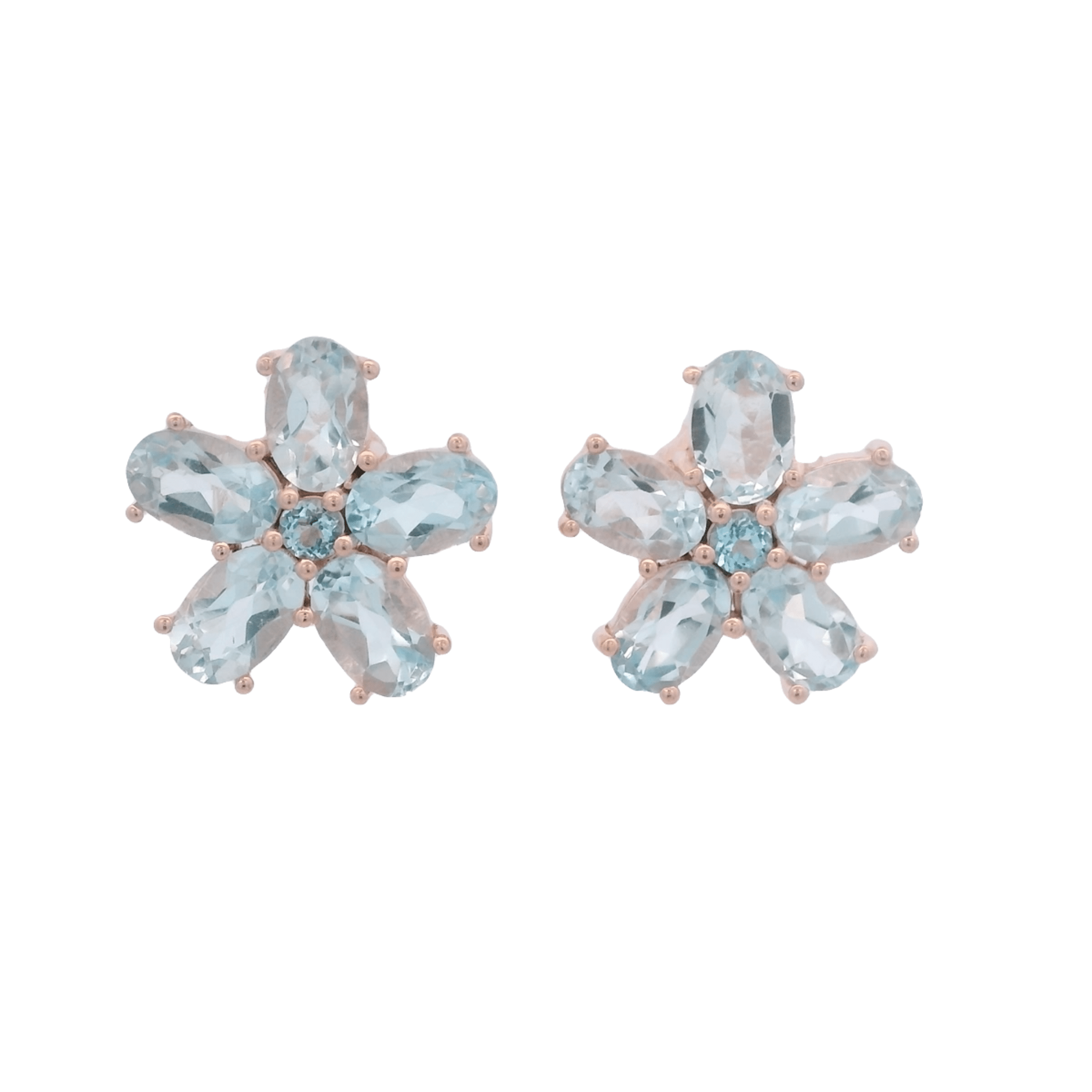 925RG FLOWER 14MM TOPAZ SKY BLUE CENTER TOPAZ BLUE EARRINGS - C'SANTOS