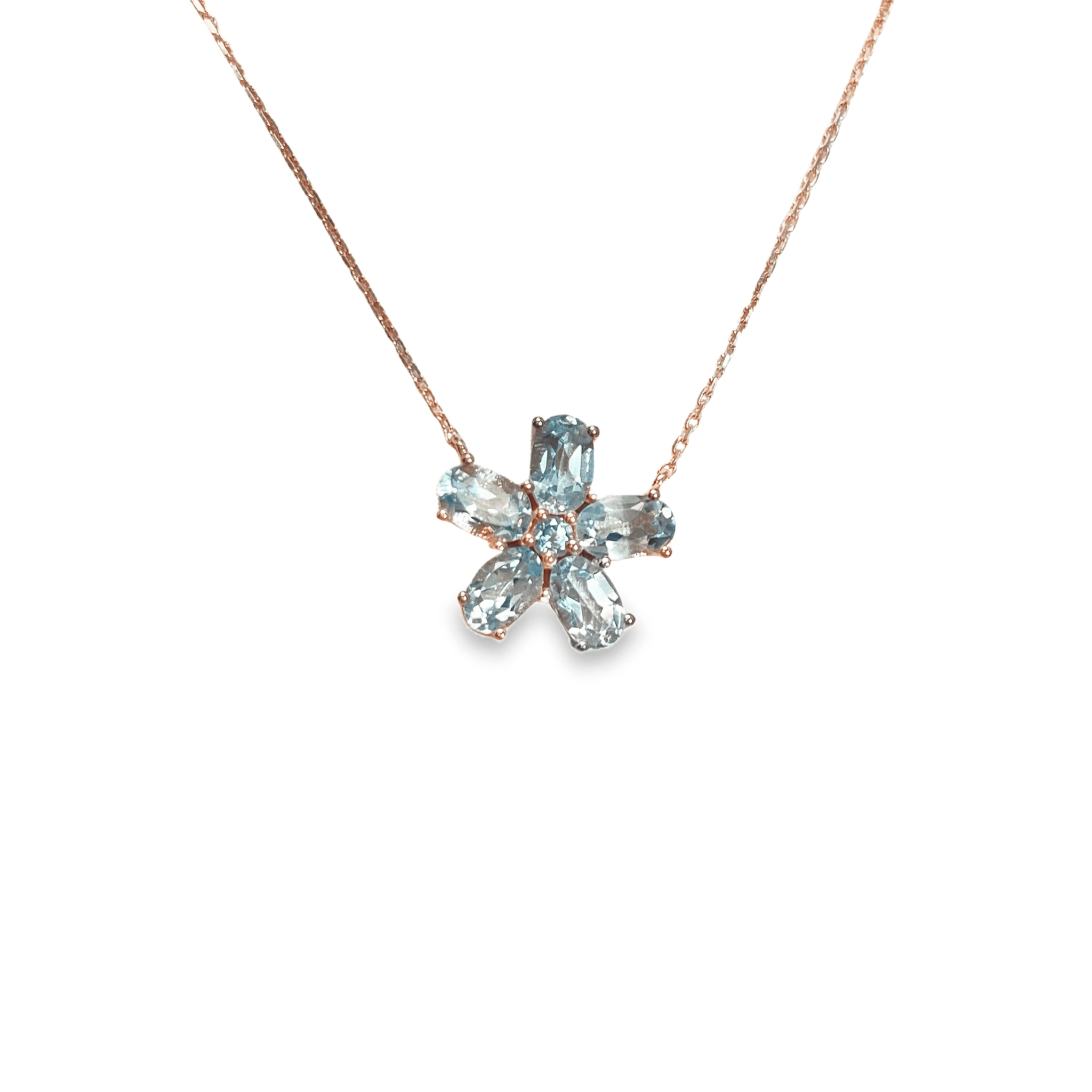 925RG FLOWER 14MM TOPAZ SKY BLUE CENTER TOPAZ BLUE NECKLACE - C'SANTOS