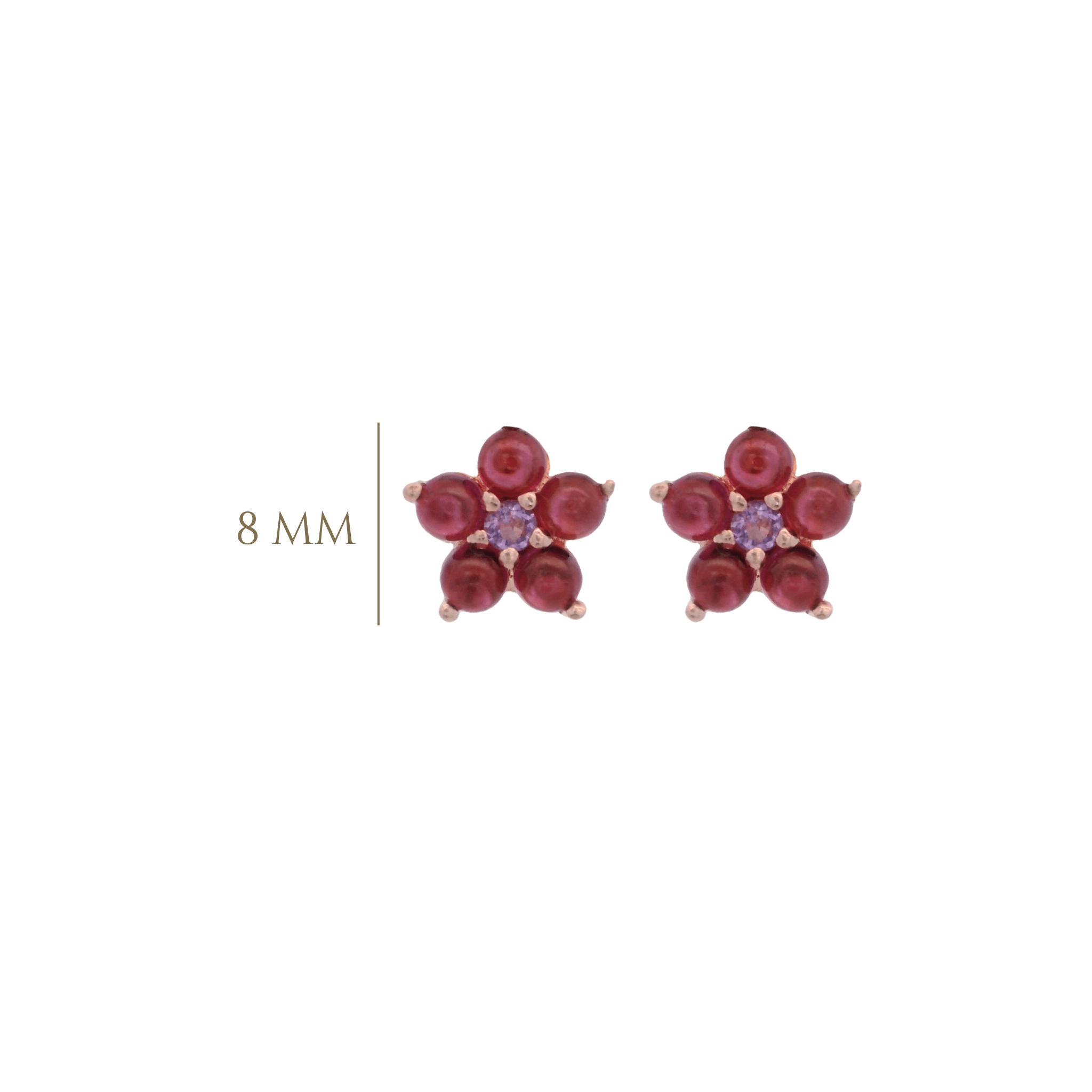 925RG FLOWER 6MM GARNET CENTER AMETHYST EARRINGS - C'SANTOS