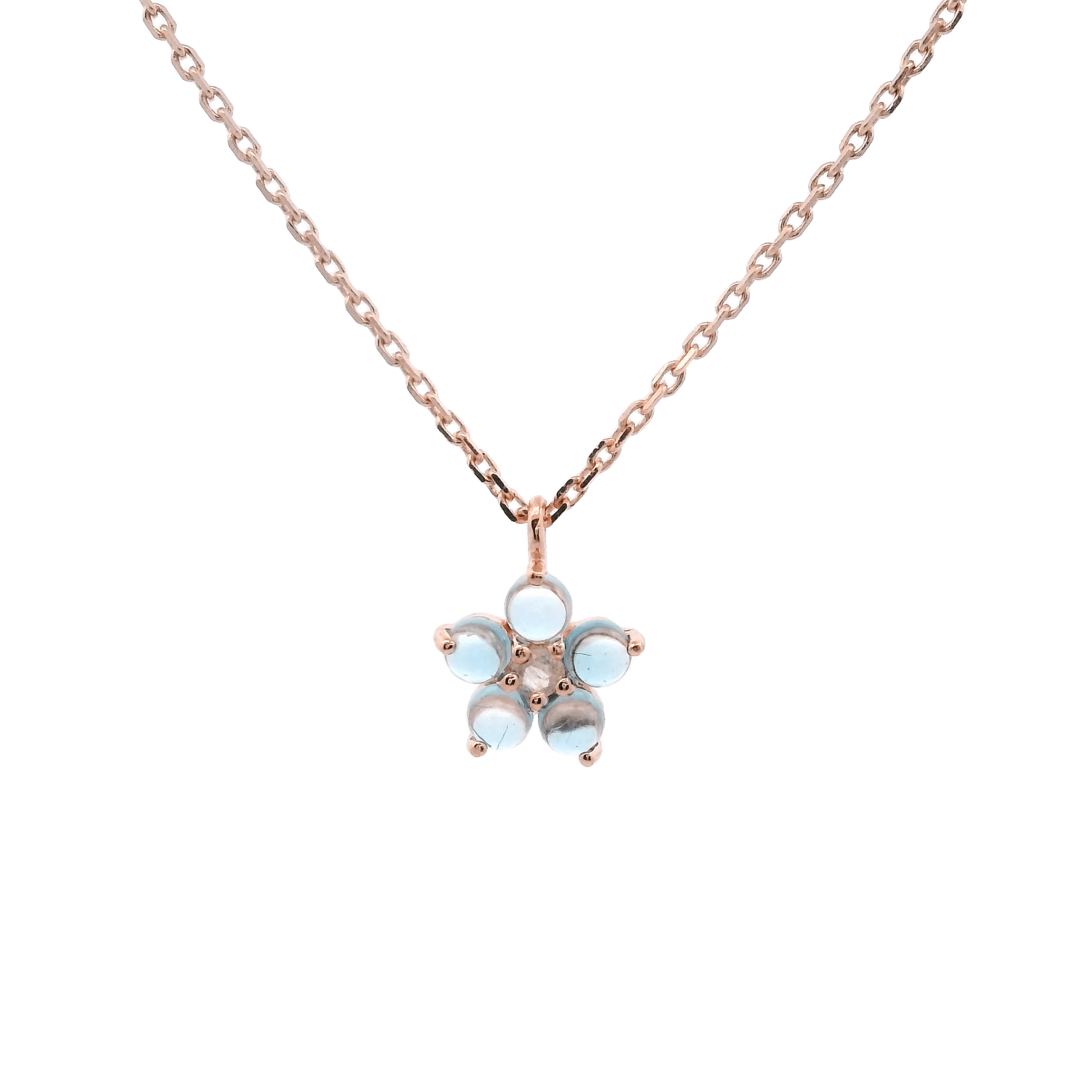 925RG FLOWER 8MM TOPAZ BLUE CENTER MOONSTONE NECKLACE - C'SANTOS