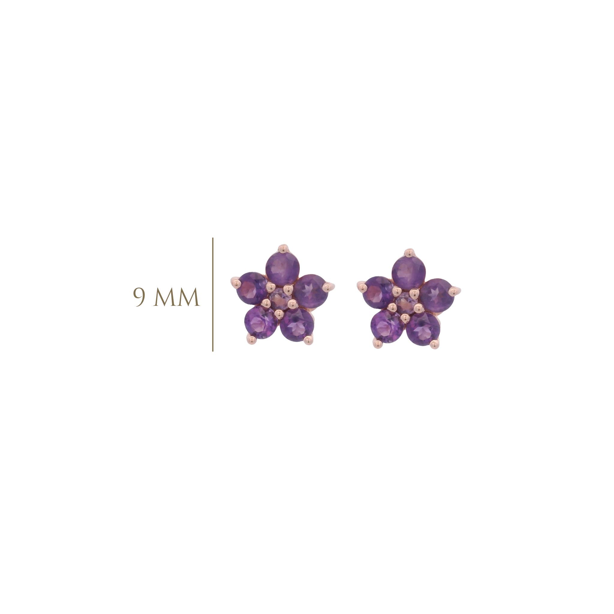 925RG FLOWER 9MM AMETHYST AFRICAN CENTER AMETHYST BRAZILIAN EARRINGS - C'SANTOS