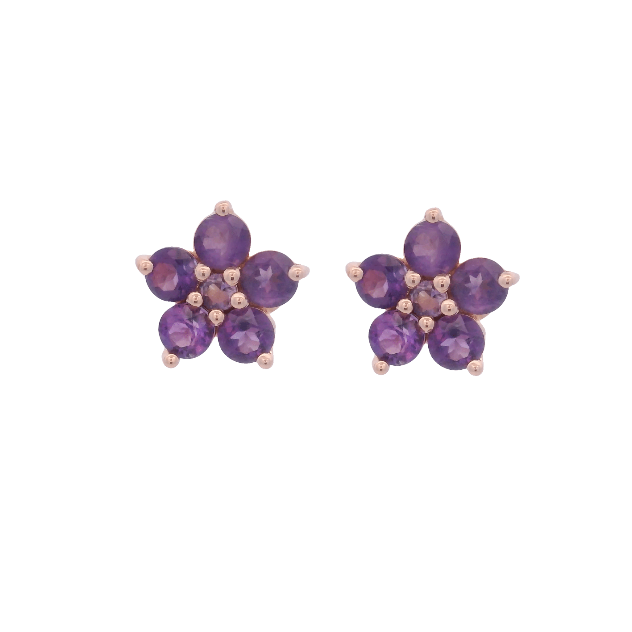 925RG FLOWER 9MM AMETHYST AFRICAN CENTER AMETHYST BRAZILIAN EARRINGS - C'SANTOS