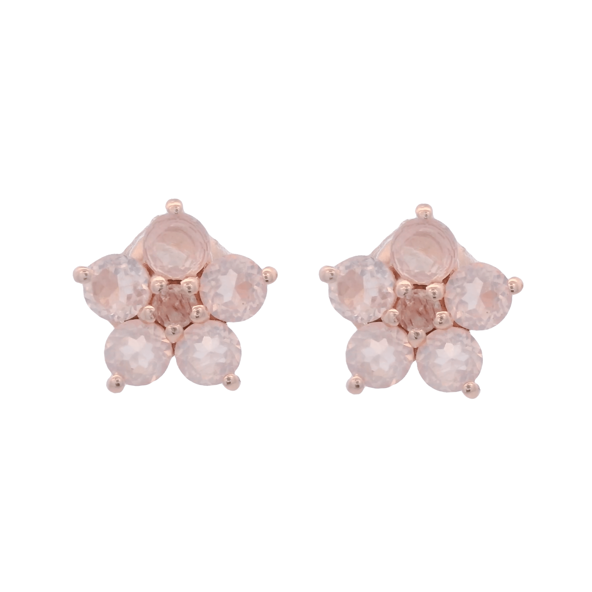 925RG FLOWER 9MM ROSE QUARTZ CENTER STRAWEBERRY PINK EARRINGS - C'SANTOS