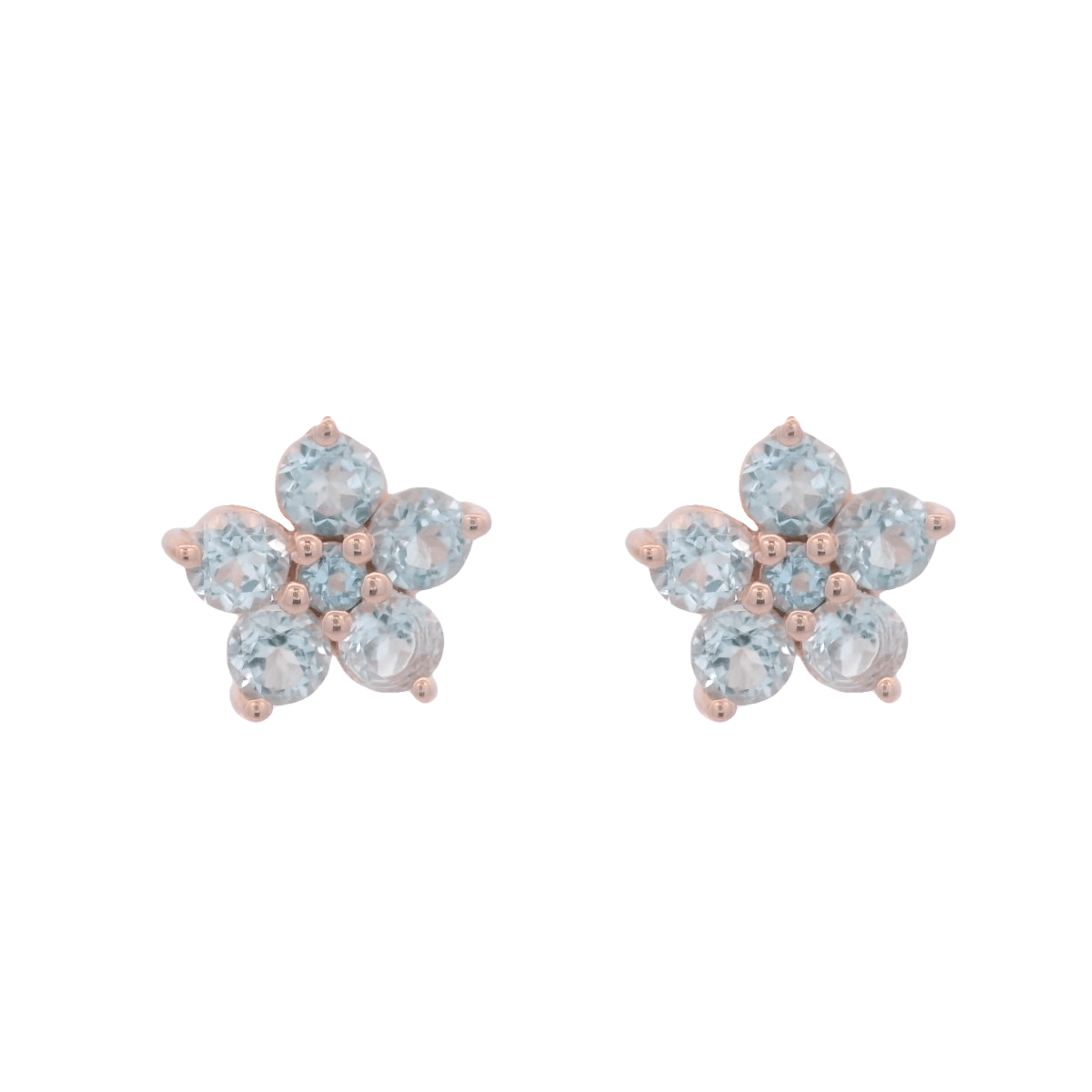 925RG FLOWER 9MM TOPAZ SKY BLUE CENTER TOPAZ BLUE SWISS EARRINGS - C'SANTOS