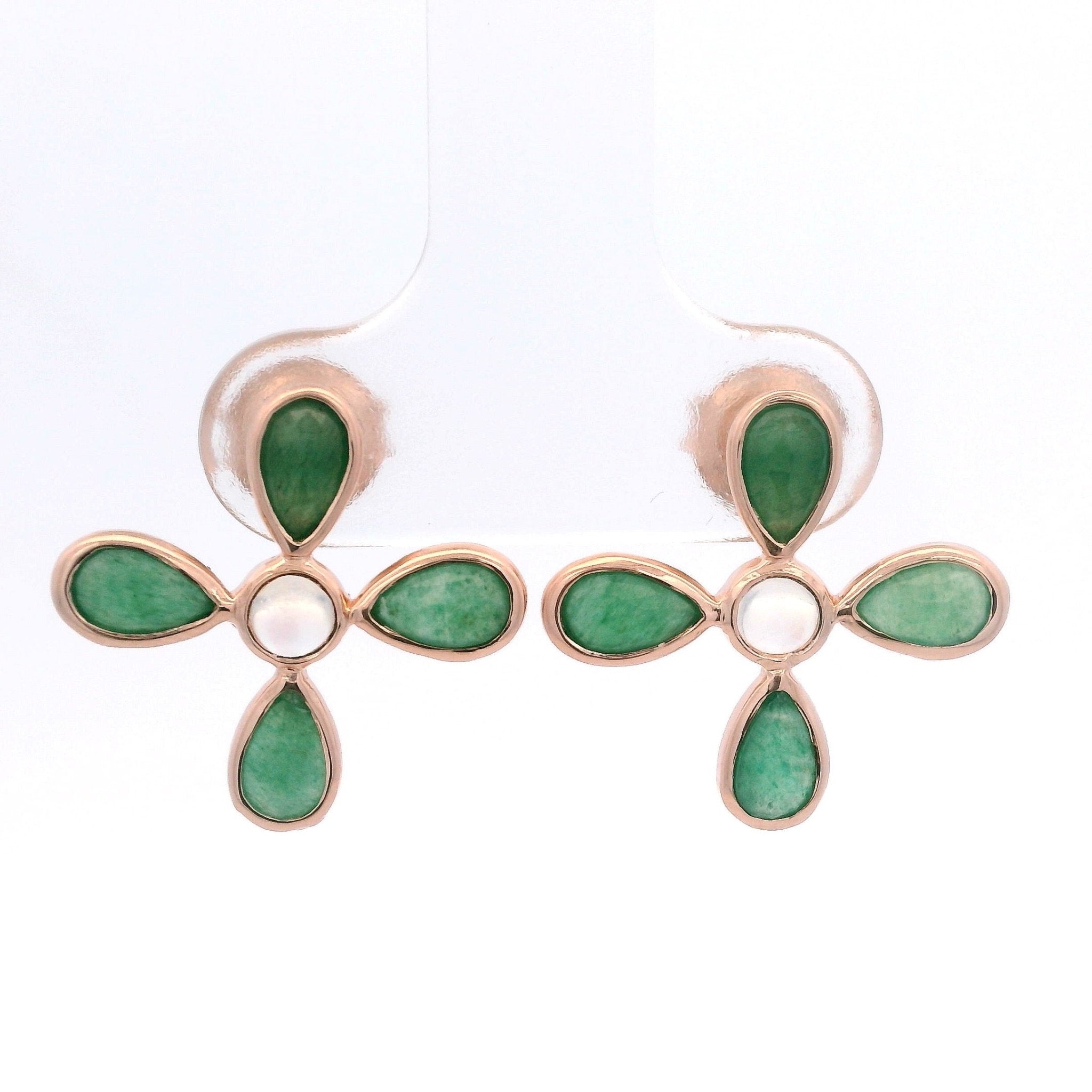925RG FLOWER AVENTURINE CENTER MOOSTONE EARRINGS - C'SANTOS