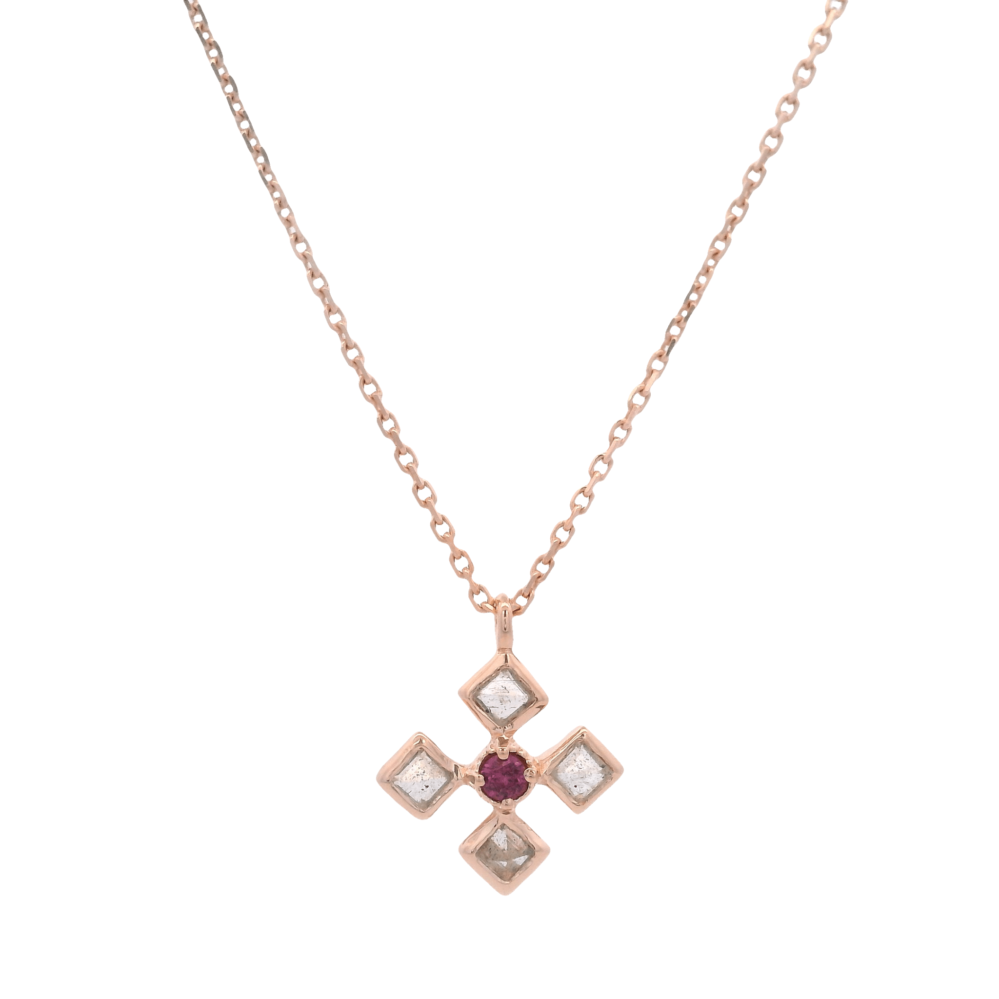 925RG FLOWER LABRADORITE CENTER GARNET NECKLACE - C'SANTOS