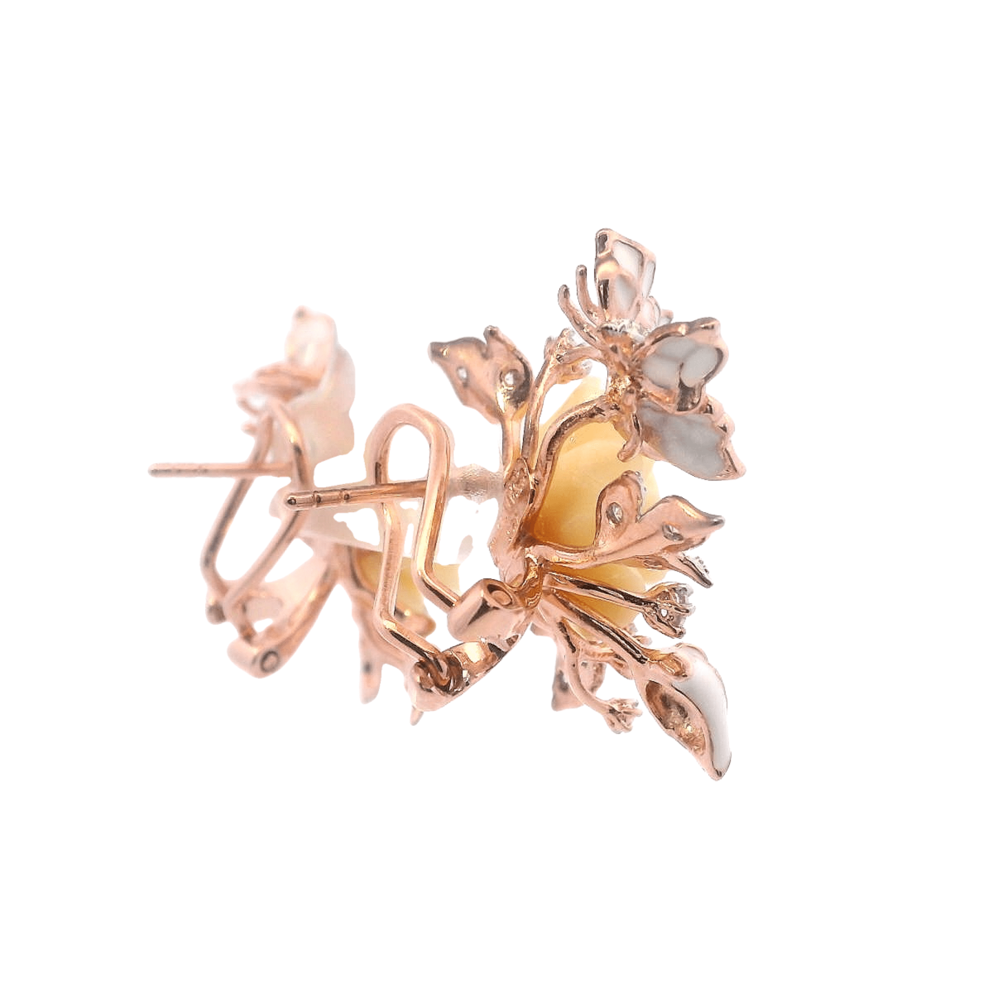 925RG FLOWER WHITE WITH BUTTERFLY WHITE EARRINGS - C'SANTOS