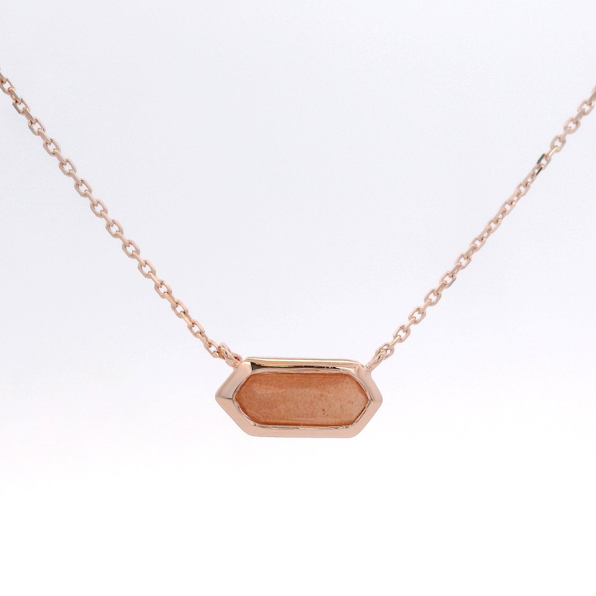 925RG HEXAGONAL MOOSTONE PEACH NECKLACE - C'SANTOS