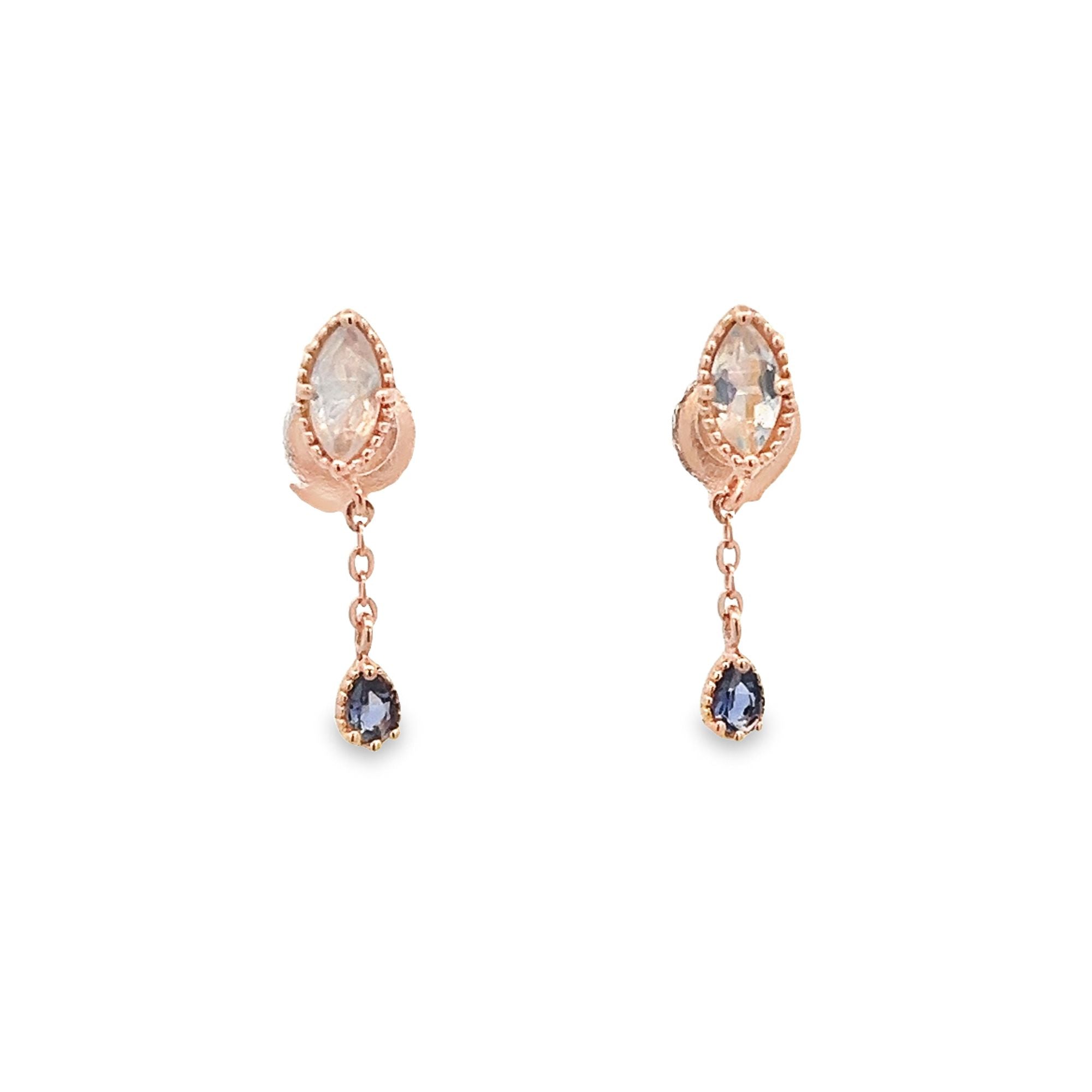 925RG MARQUISE CUT MOONSTONE CHAIN PEAR IOLITE EARRING - C'SANTOS