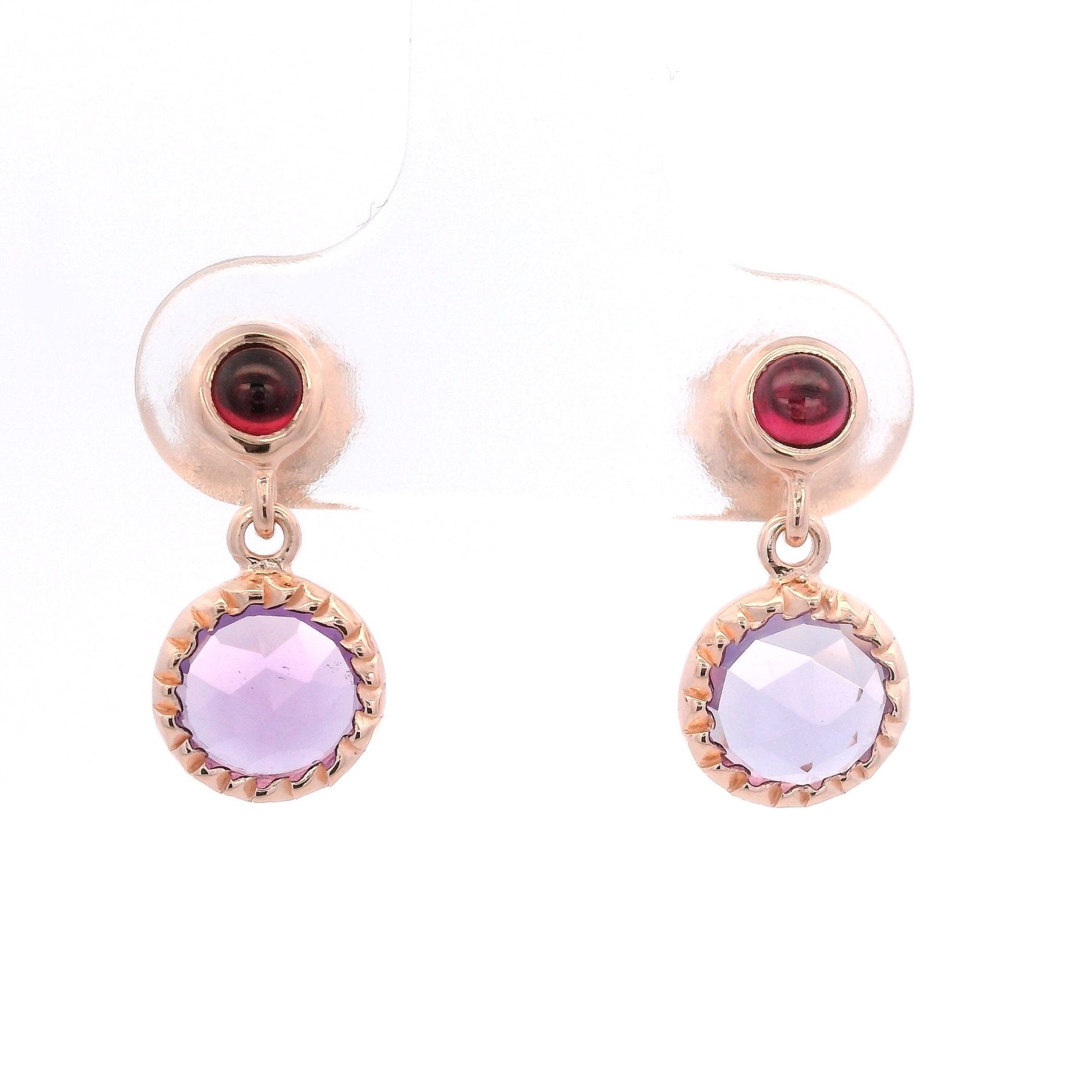 925RG MINI BEZEL GARNET DROP AMETHYST EARRINGS - C'SANTOS