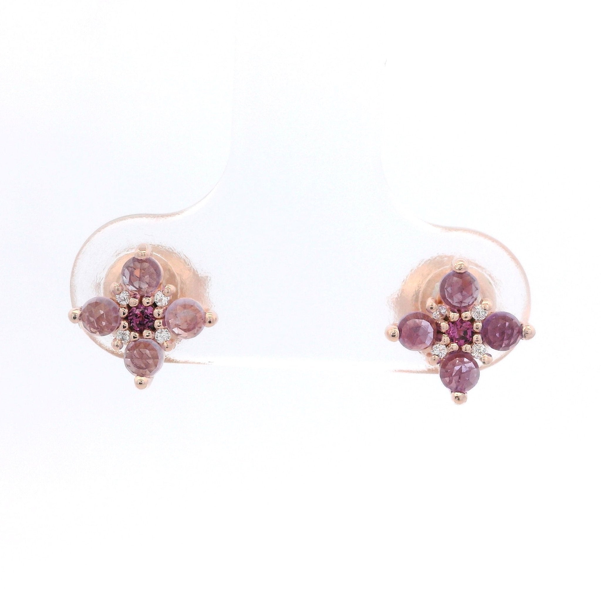 925RG MINI FLOWER AMETHYST CENTER GARNET EARRINGS - C'SANTOS
