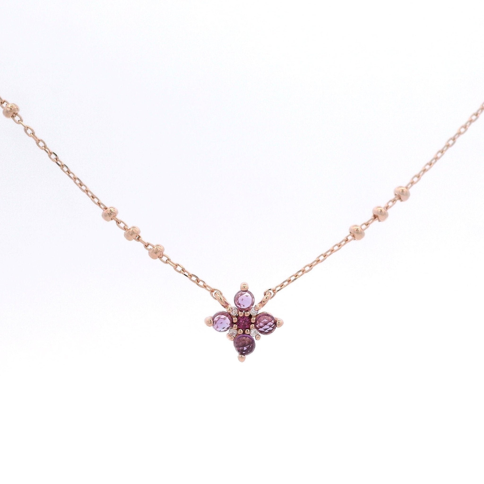 925RG MINI FLOWER AMETHYST CENTER GARNET NECKLACE - C'SANTOS