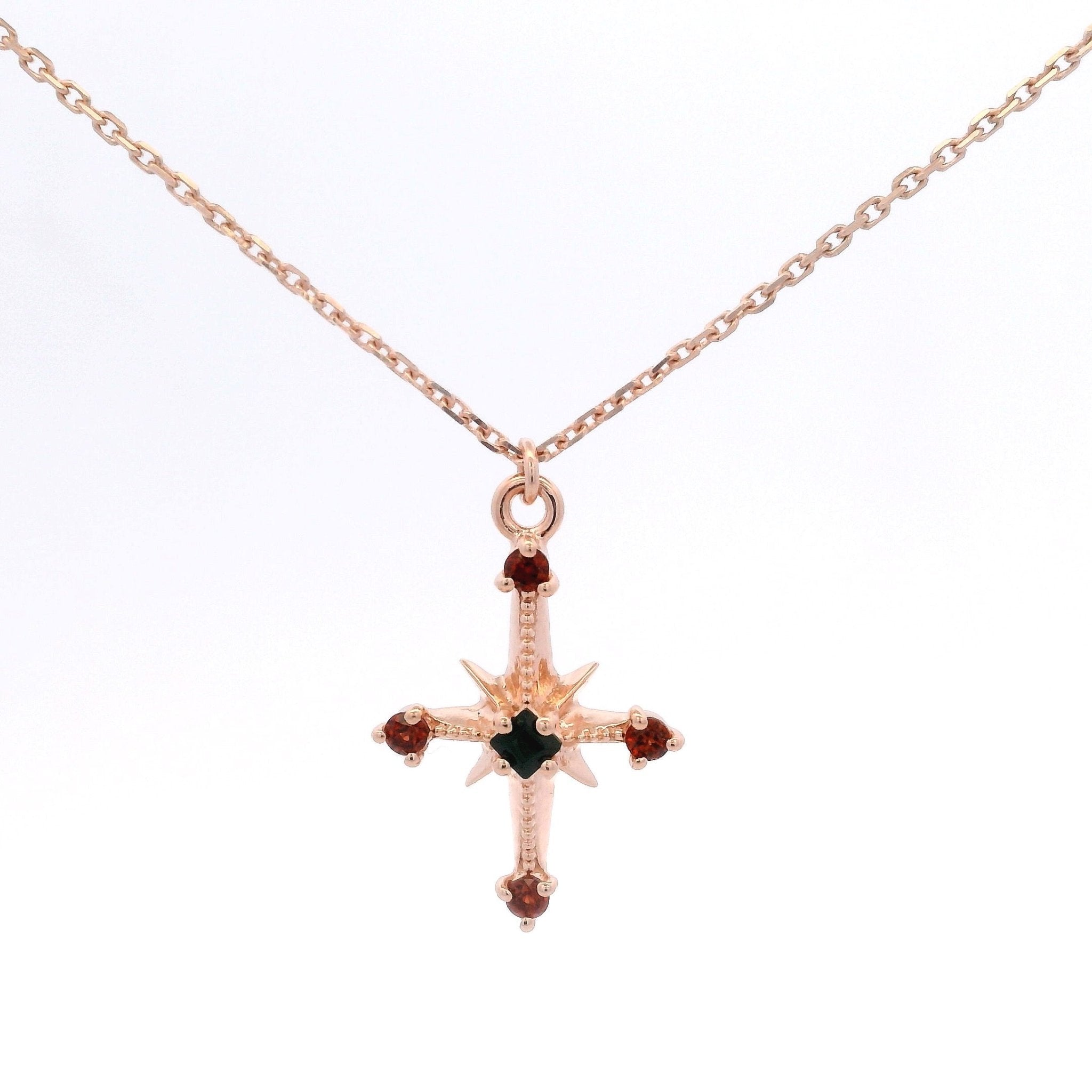 925RG NORT STAR CENTER SPINEL BLACK AND GARNET NECKLACE - C'SANTOS