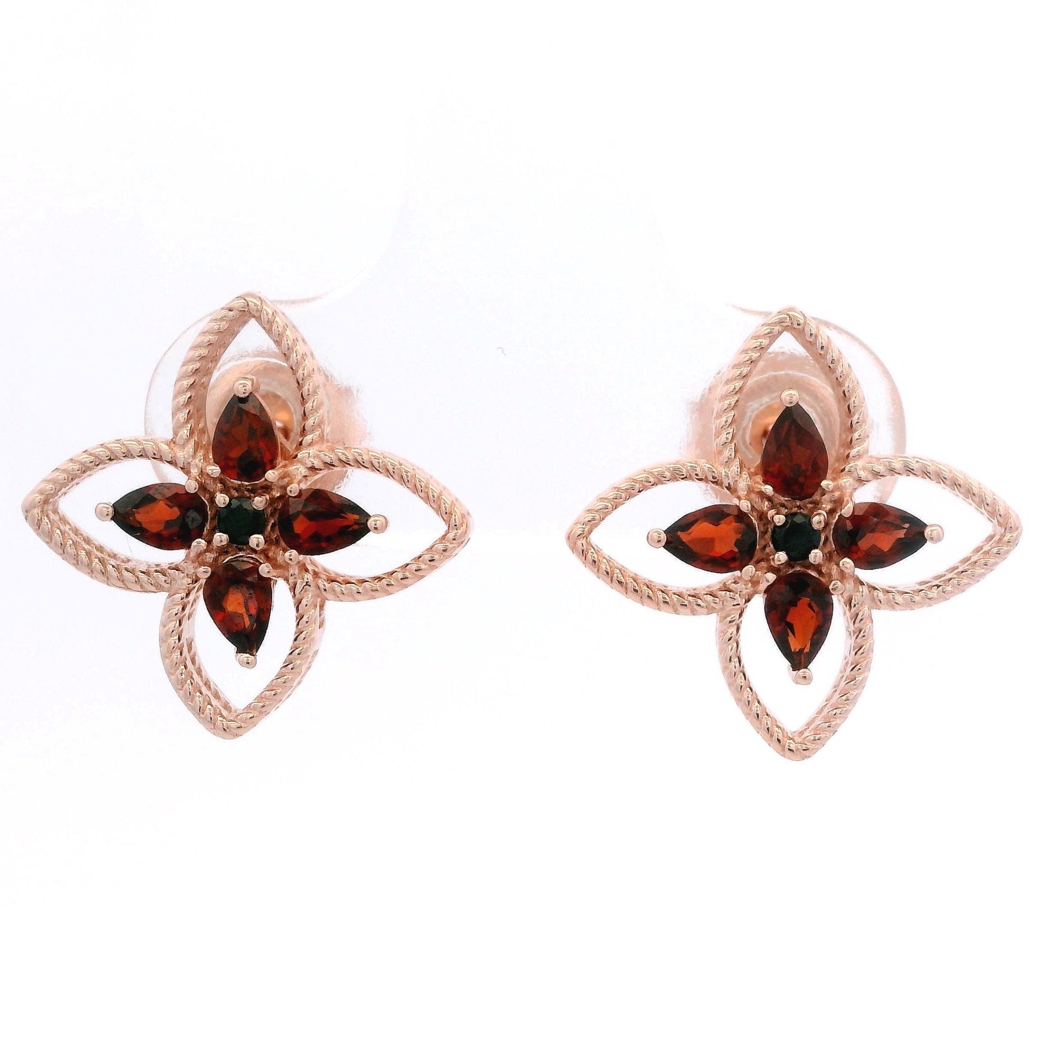 925RG OUTLINE CLOVER GARNET EARRINGS - C'SANTOS