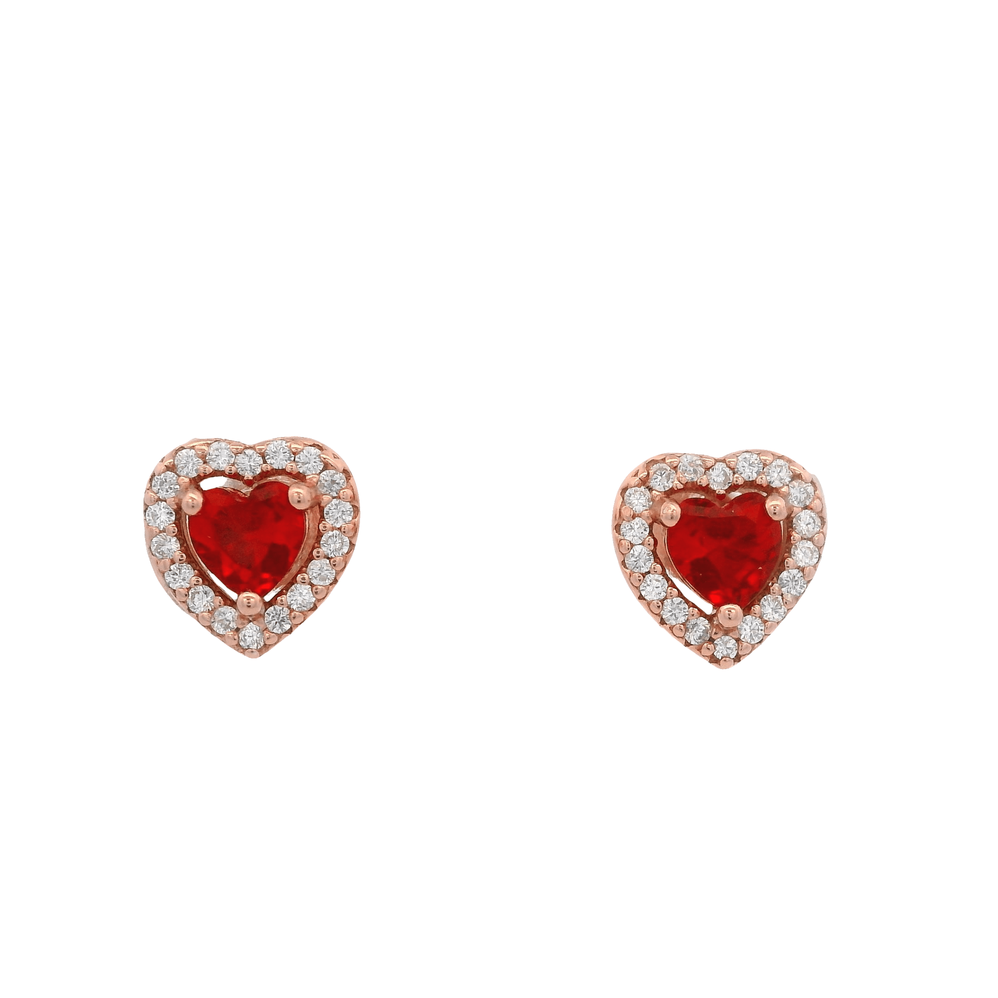 925RG OUTLINE HEART STUD CZ RED EARRINGS - C'SANTOS