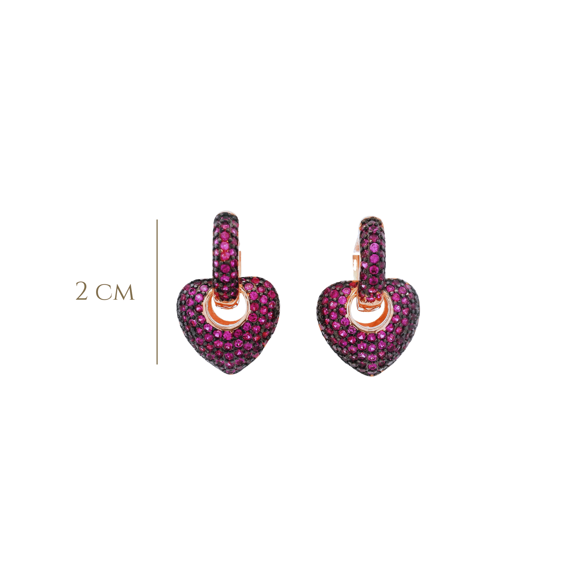 925RG SMALL DOME HEART PAVE CZ FUSHIA EARRINGS - C'SANTOS