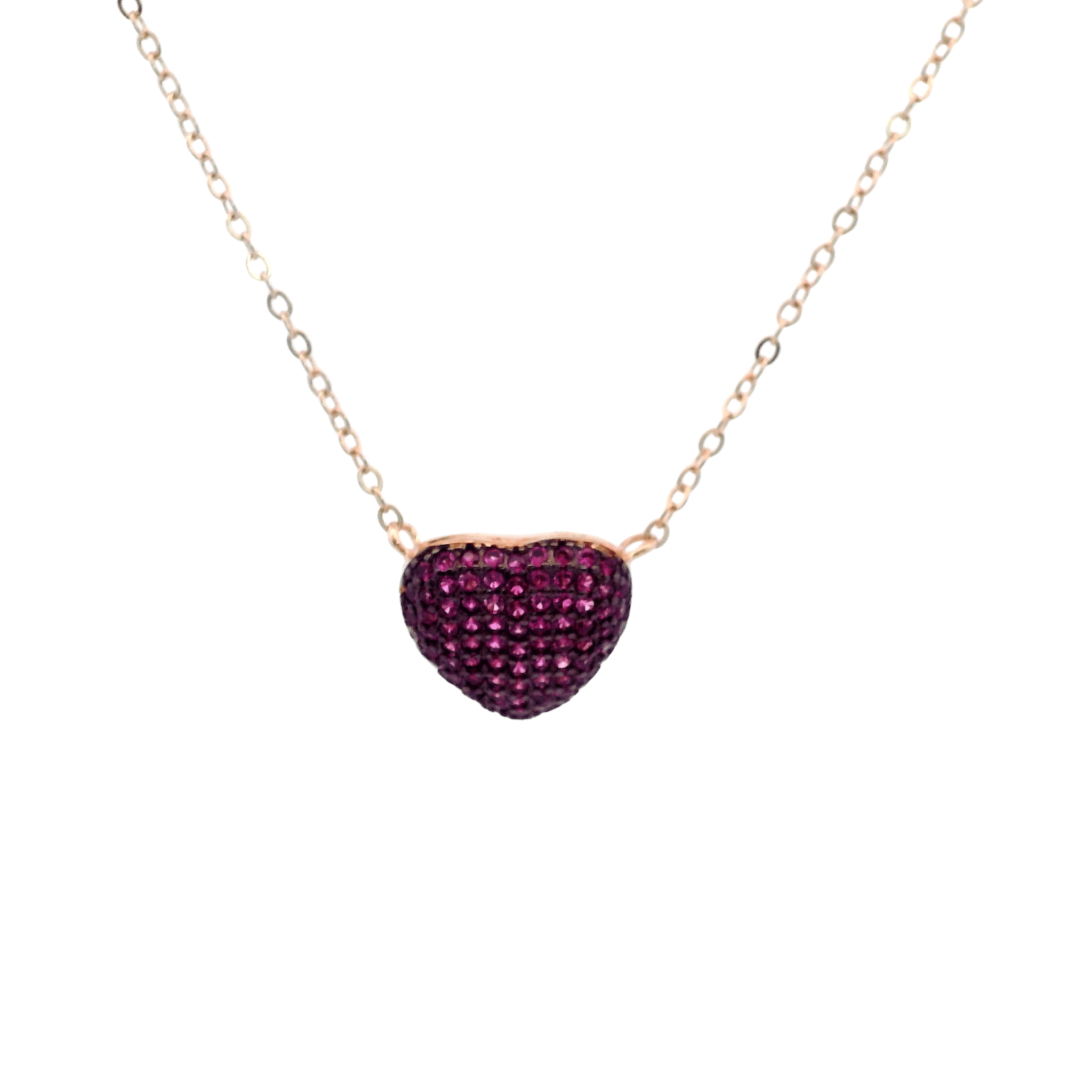 925RG SMALL DOME HEART PAVE CZ FUSHIA NECKLACE - C'SANTOS