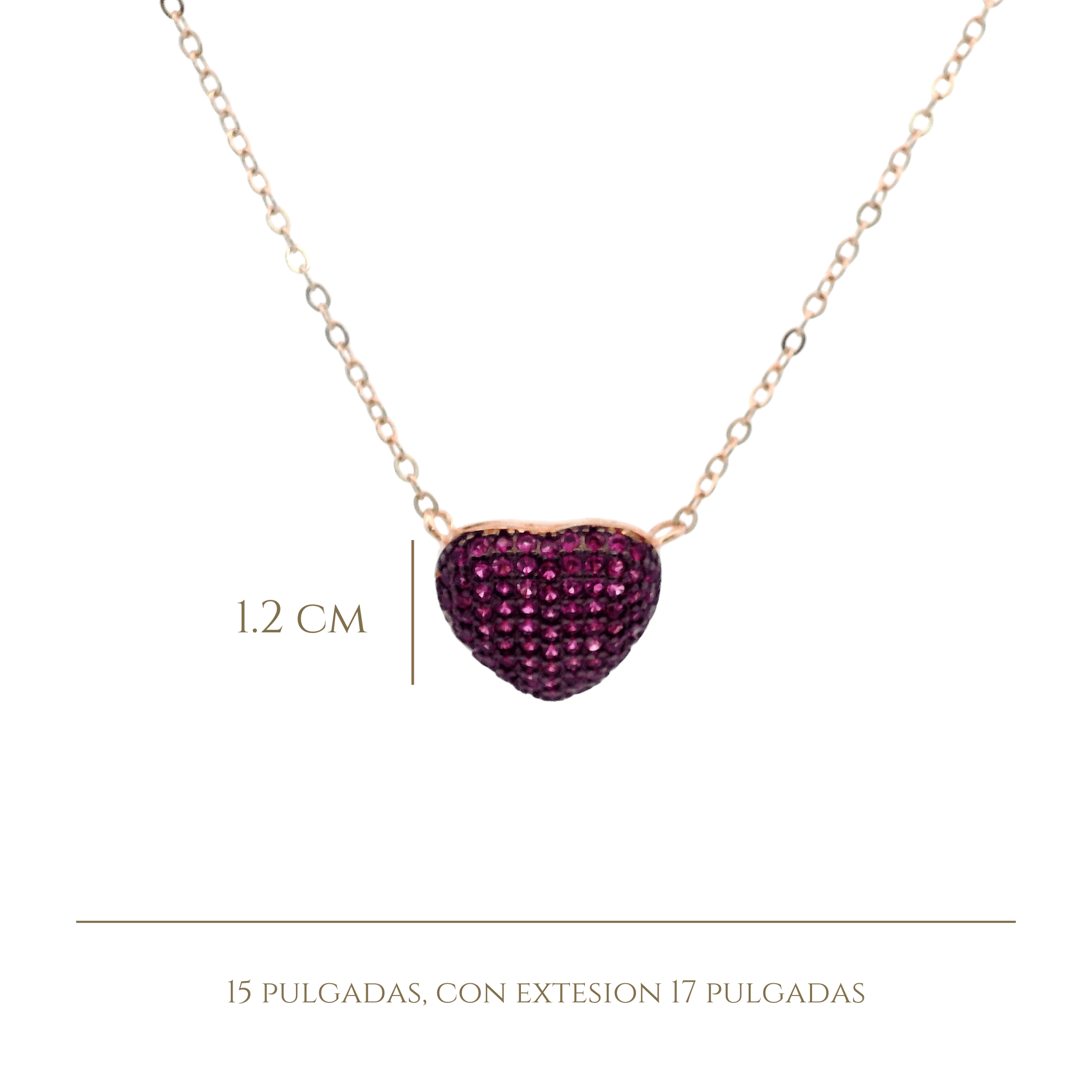 925RG SMALL DOME HEART PAVE CZ FUSHIA NECKLACE - C'SANTOS