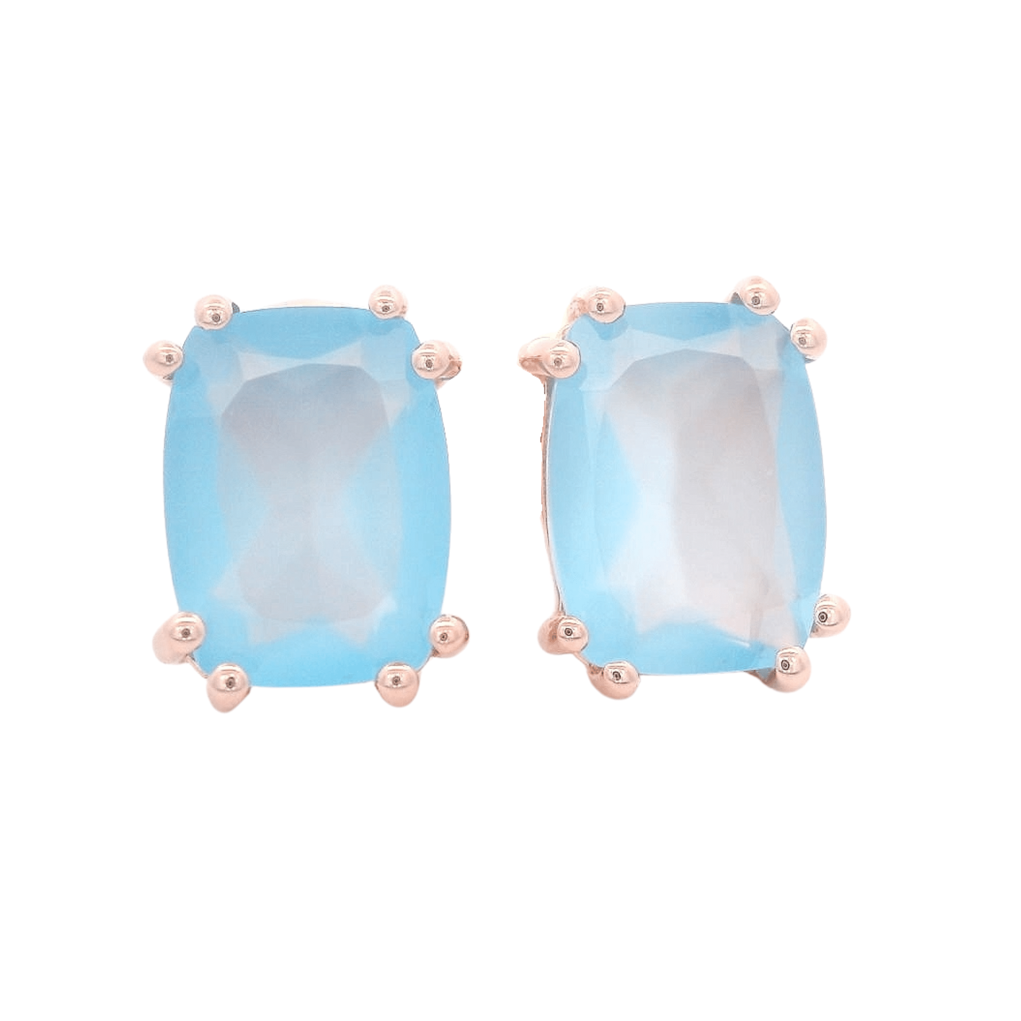 925RG SOLITARY BAGUETTE CHALCEDONY BLUE 9MM EARRINGS - C'SANTOS
