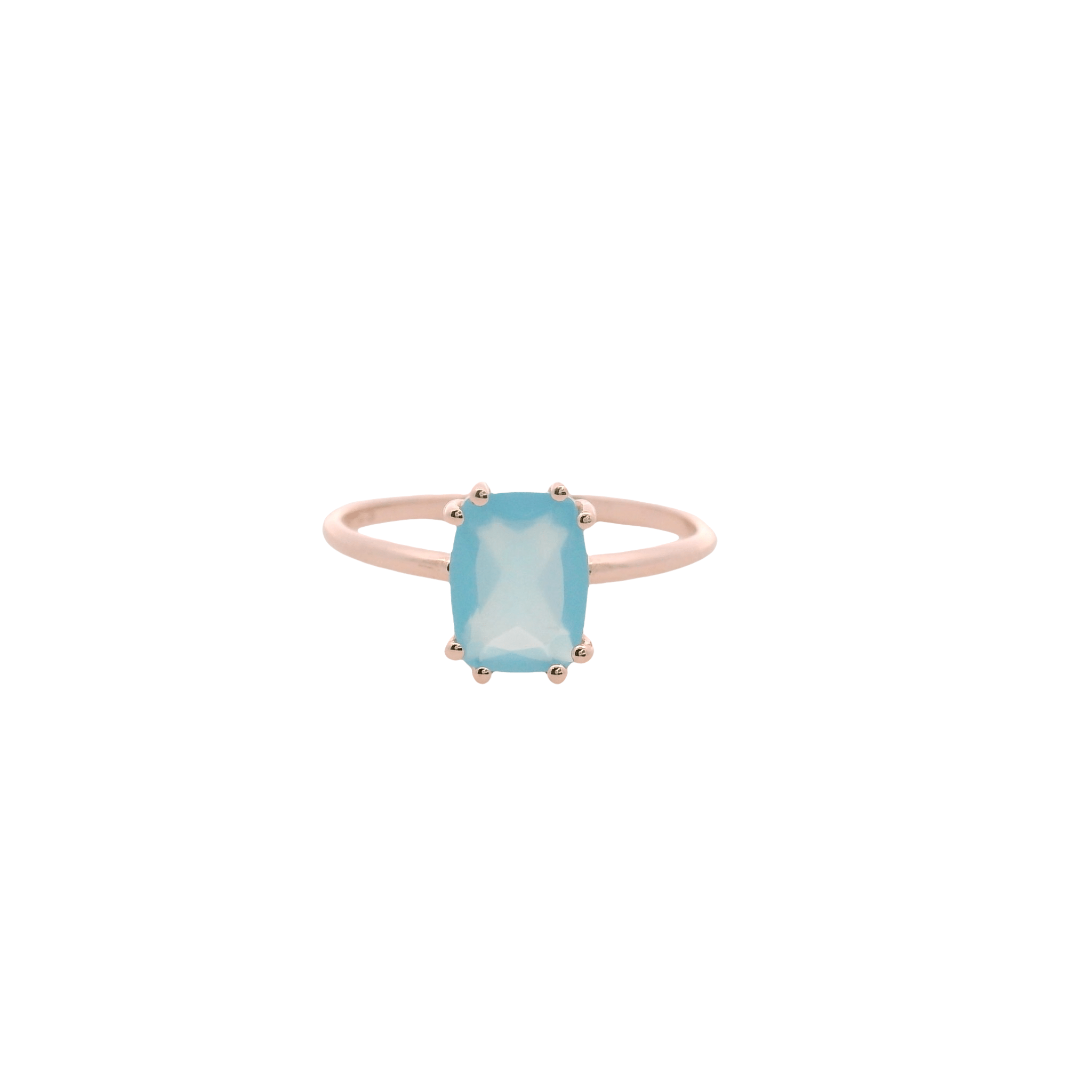 925RG SOLITARY BAGUETTE CHALCEDONY BLUE 9MM RING T6.5 - C'SANTOS