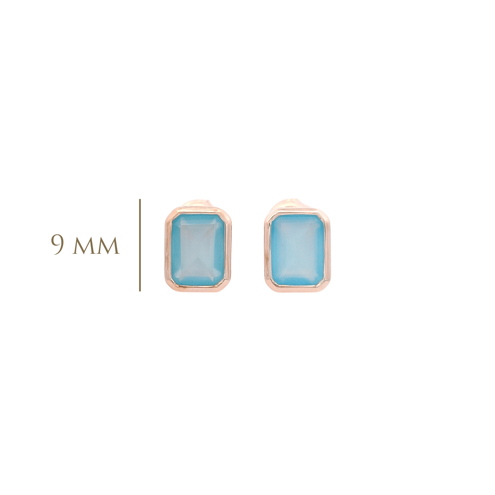 925RG SOLITARY BAGUETTE CHALCEDONY BLUE BEZEL 9MM EARRINGS - C'SANTOS