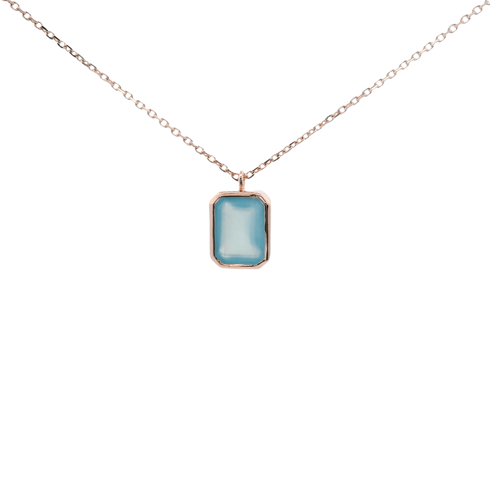 925RG SOLITARY BAGUETTE CHALCEDONY BLUE BEZEL 9MM NECKLACE - C'SANTOS