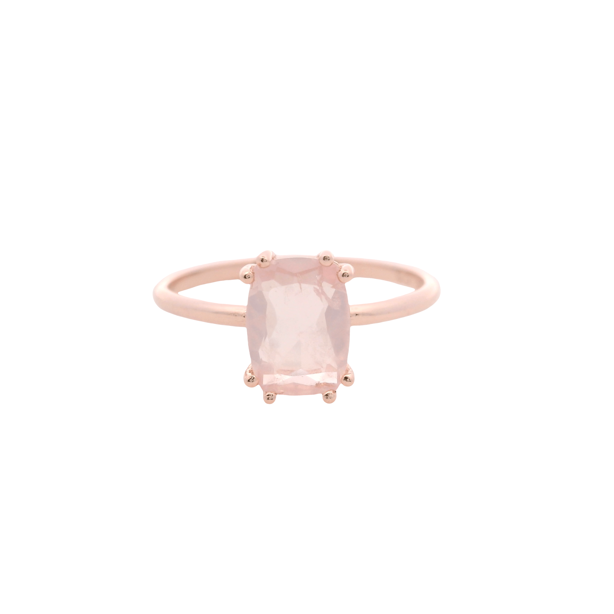 925RG SOLITARY BAGUETTE ROSE QUARTZ OPAQUE 9MM RING T6.5 - C'SANTOS