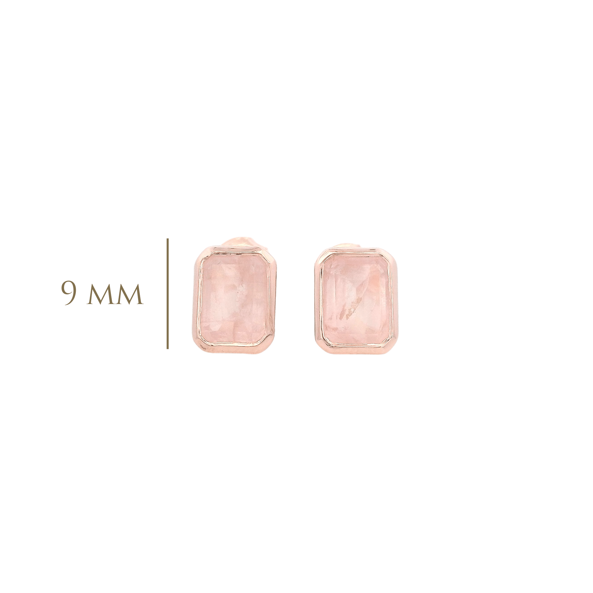 925RG SOLITARY BAGUETTE ROSE QUARTZ OPAQUE BEZEL 9MM EARRINGS - C'SANTOS
