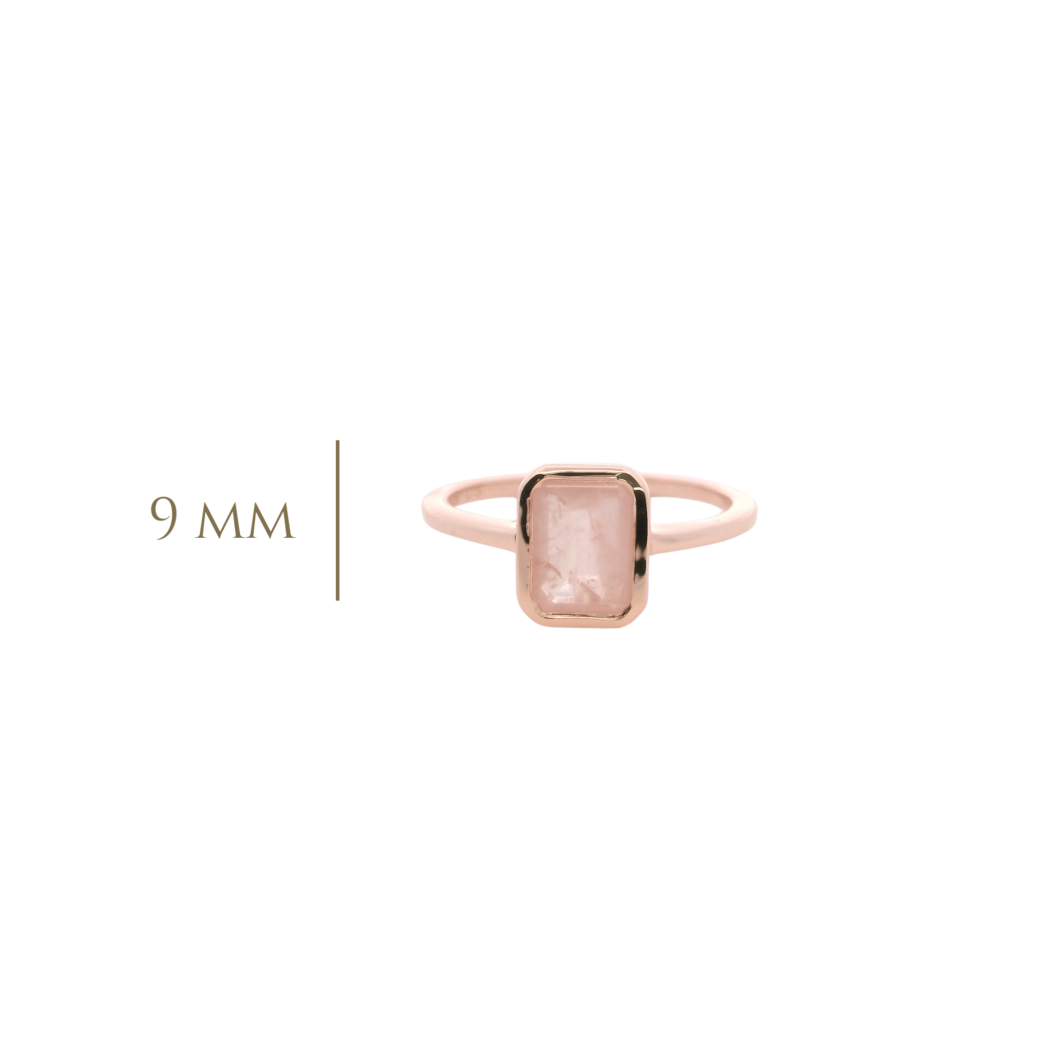 925RG SOLITARY BAGUETTE ROSE QUARTZ OPAQUE BEZEL 9MM RING T6.5 - C'SANTOS