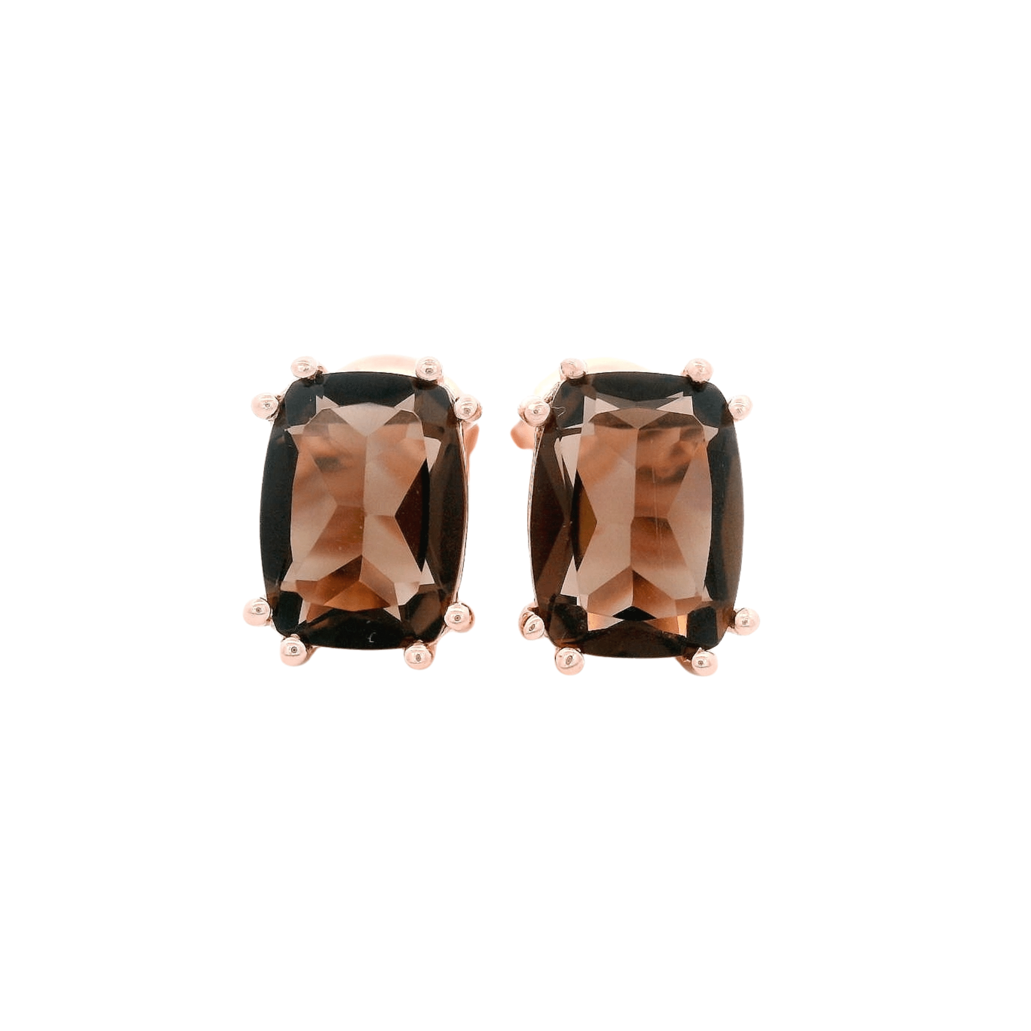 925RG SOLITARY BAGUETTE SMOKY QUARTZ 9MM EARRINGS - C'SANTOS