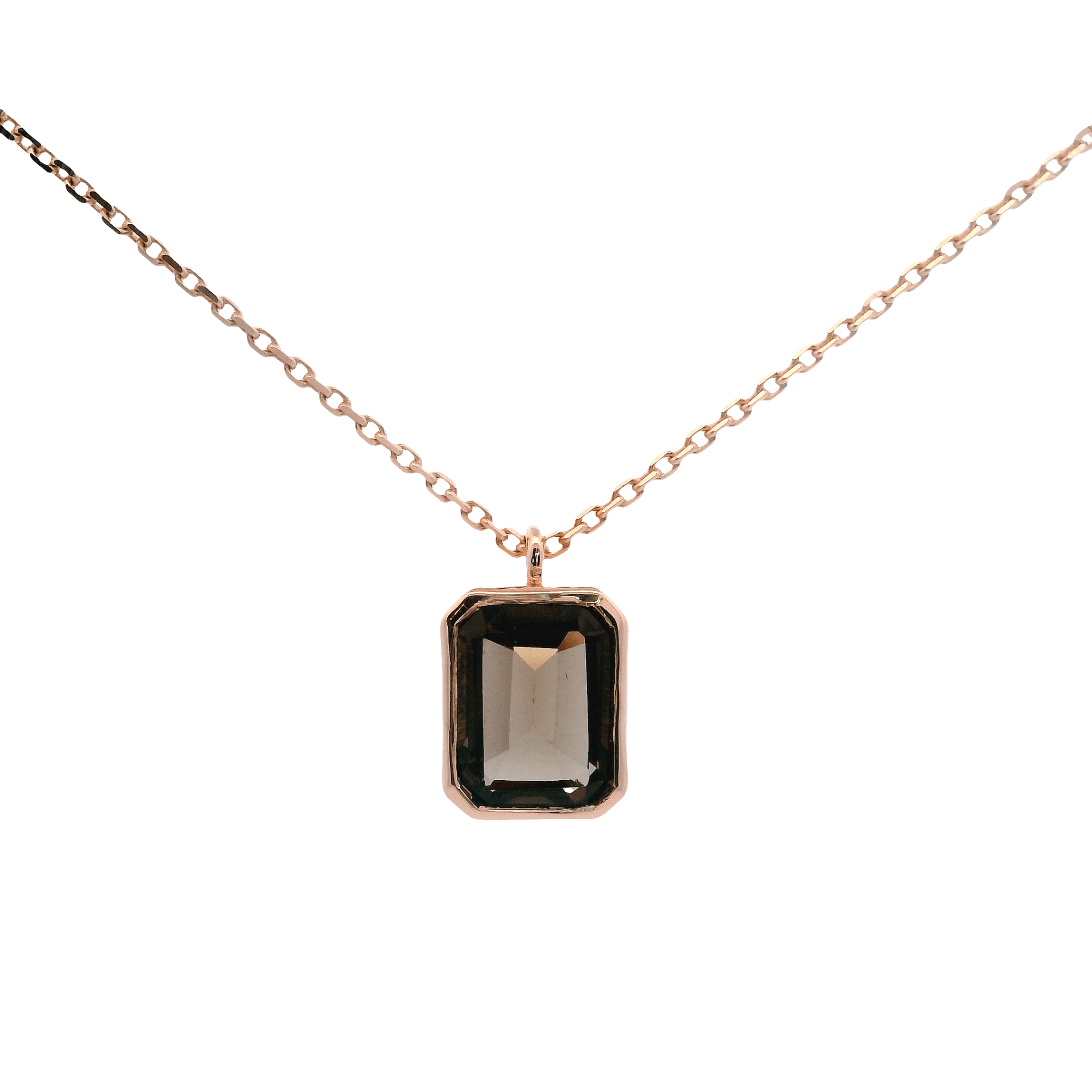 925RG SOLITARY BAGUETTE SMOKY QUARTZ BEZEL 9MM NECKLACE - C'SANTOS