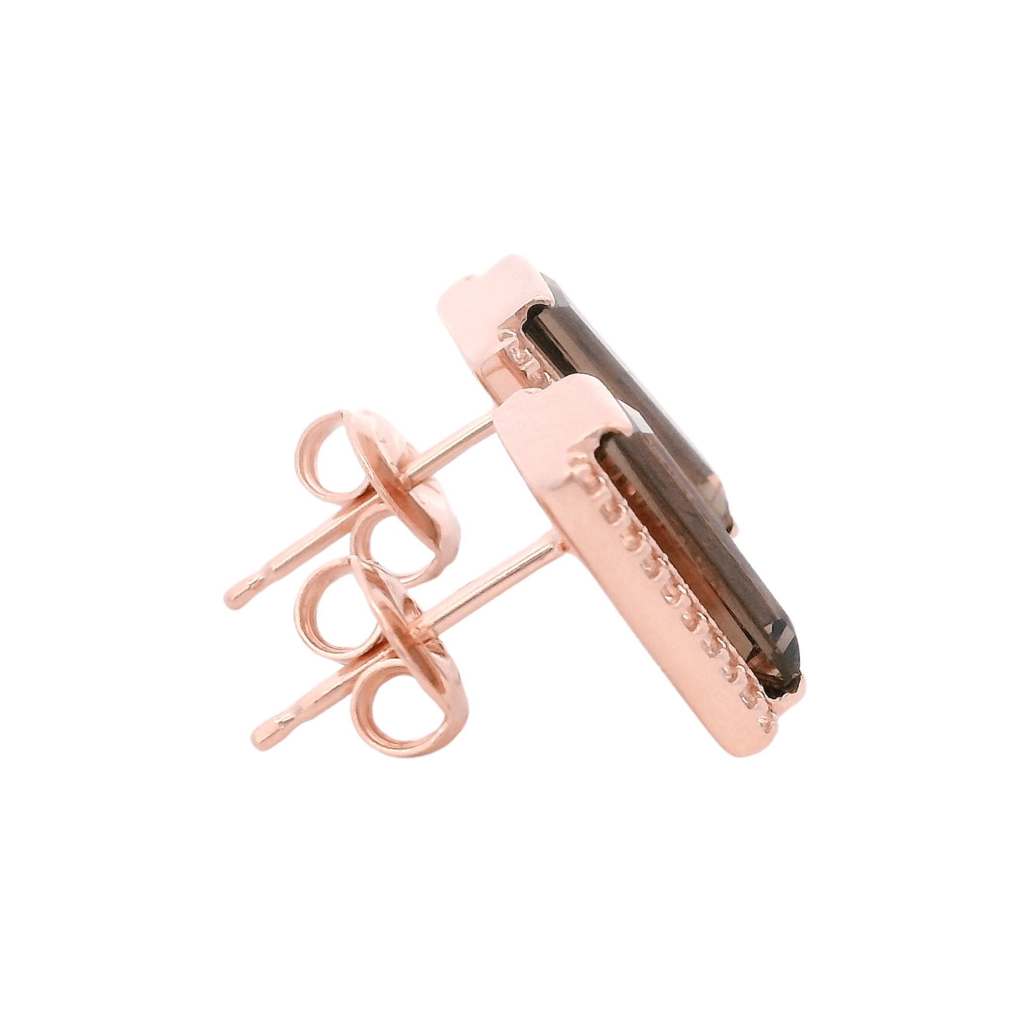 925RG SOLITARY BAGUETTE SMOKY QUARTZ WITH TOPAZ WHITE 11MM EARRINGS - C'SANTOS