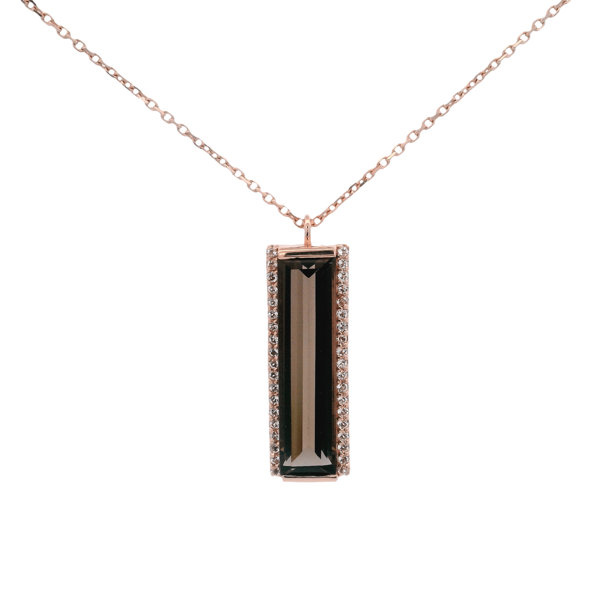 925RG SOLITARY BAGUETTE SMOKY QUARTZ WITH TOPAZ WHITE NECKLACE - C'SANTOS