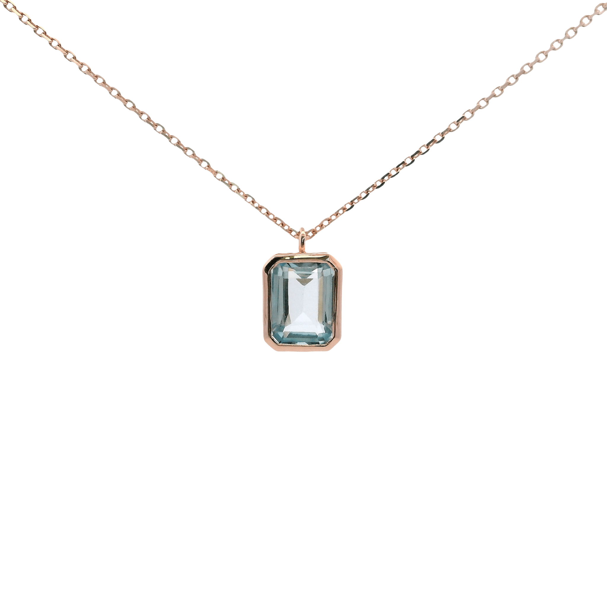 925RG SOLITARY BAGUETTE TOPAZ BLUE SKY BEZEL 9MM NECKLACE - C'SANTOS