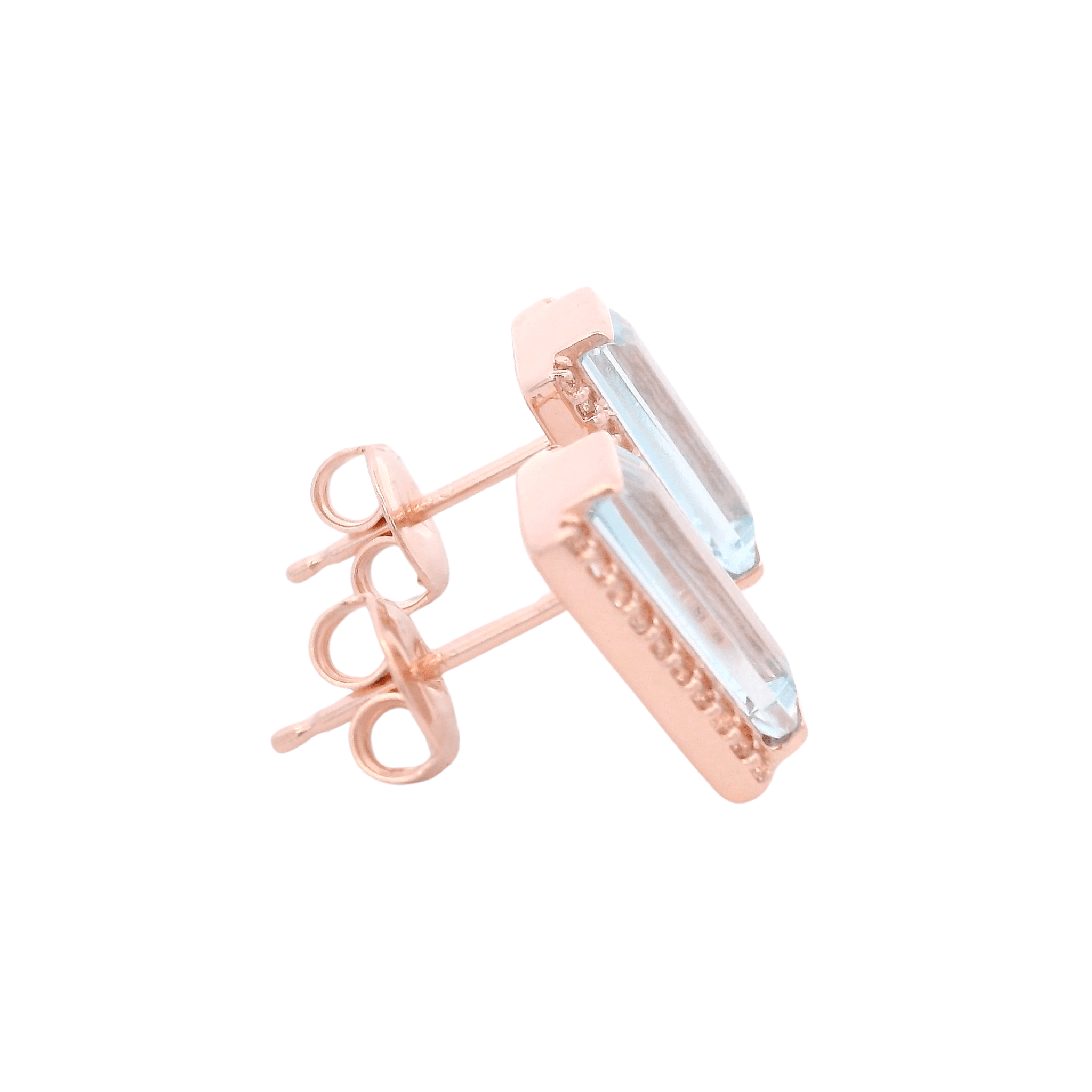 925RG SOLITARY BAGUETTE TOPAZ BLUE SKY WITH TOPAZ WHITE 11MM EARRINGS - C'SANTOS