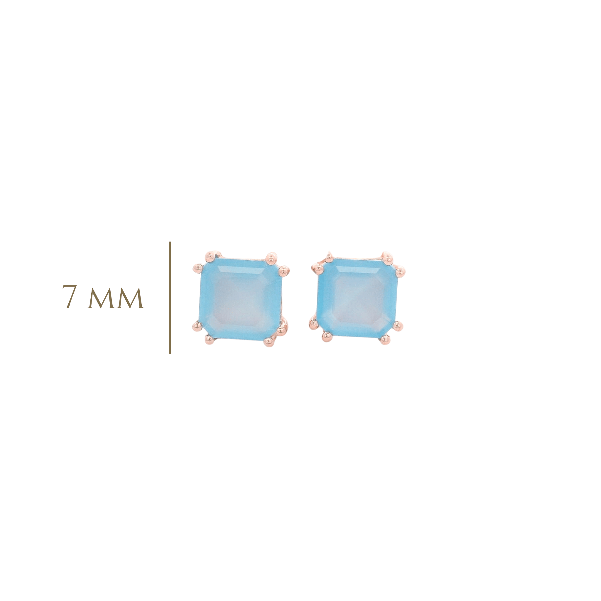 925RG SOLITARY CUSHION CHALCEDONY BLUE 7MM EARRINGS - C'SANTOS