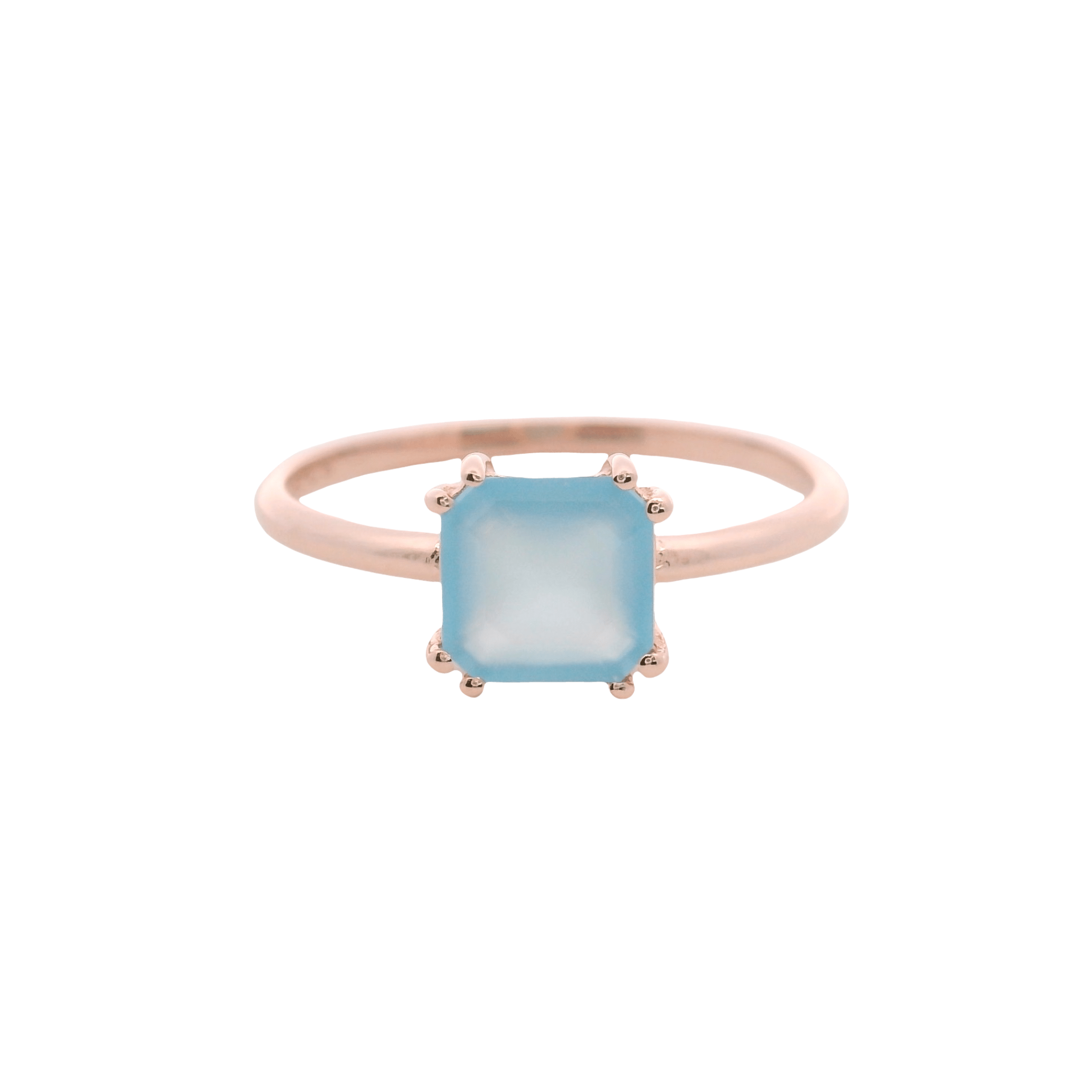 925RG SOLITARY CUSHION CHALCEDONY BLUE 7MM RING T6.5 - C'SANTOS