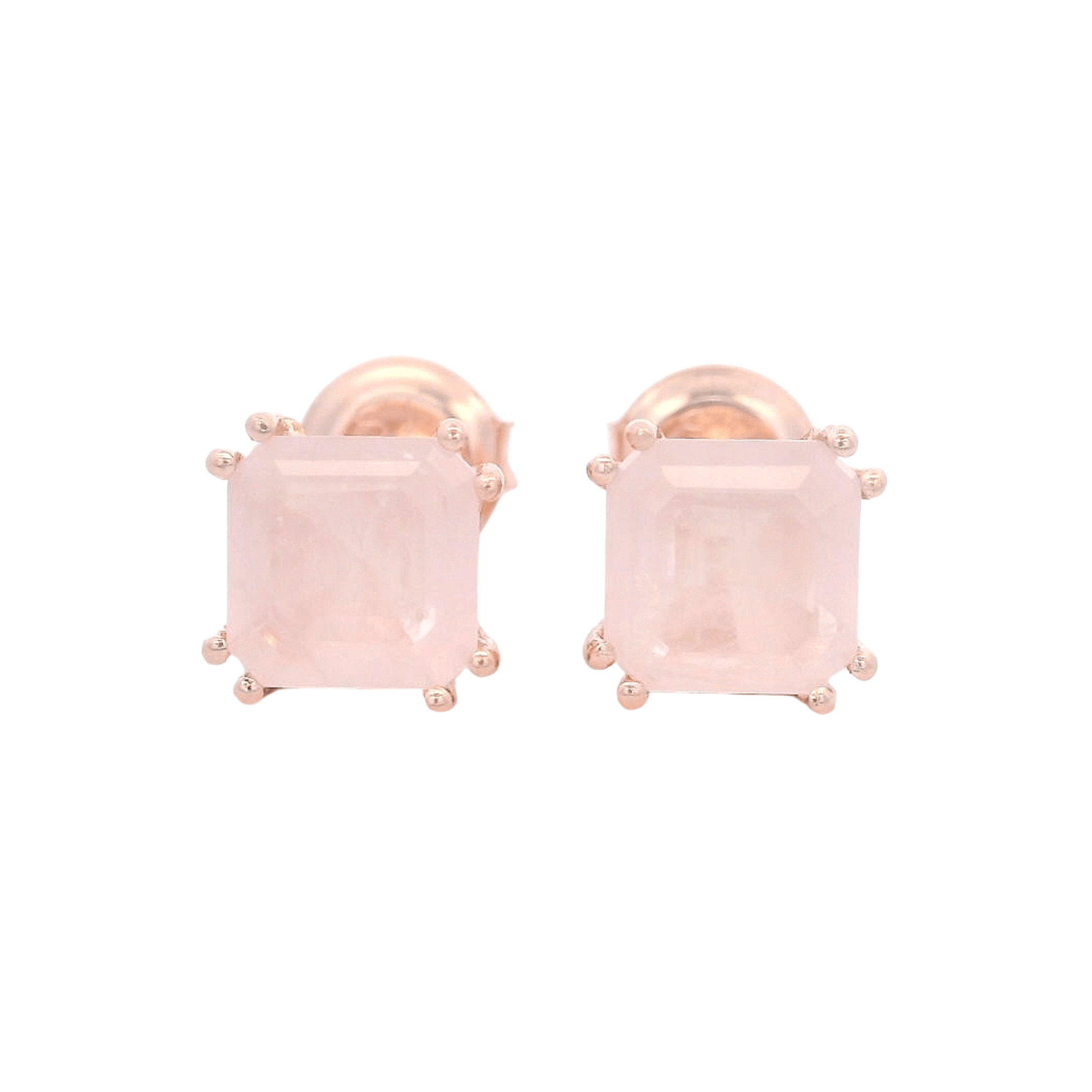 925RG SOLITARY CUSHION ROSE QUARTZ OPAQUE 7MM EARRINGS - C'SANTOS
