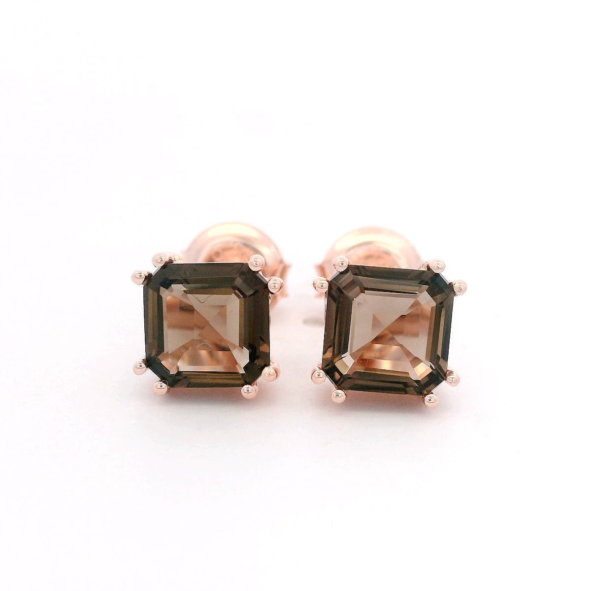 925RG SOLITARY CUSHION SMOKY QUARTZ 7MM EARRINGS - C'SANTOS