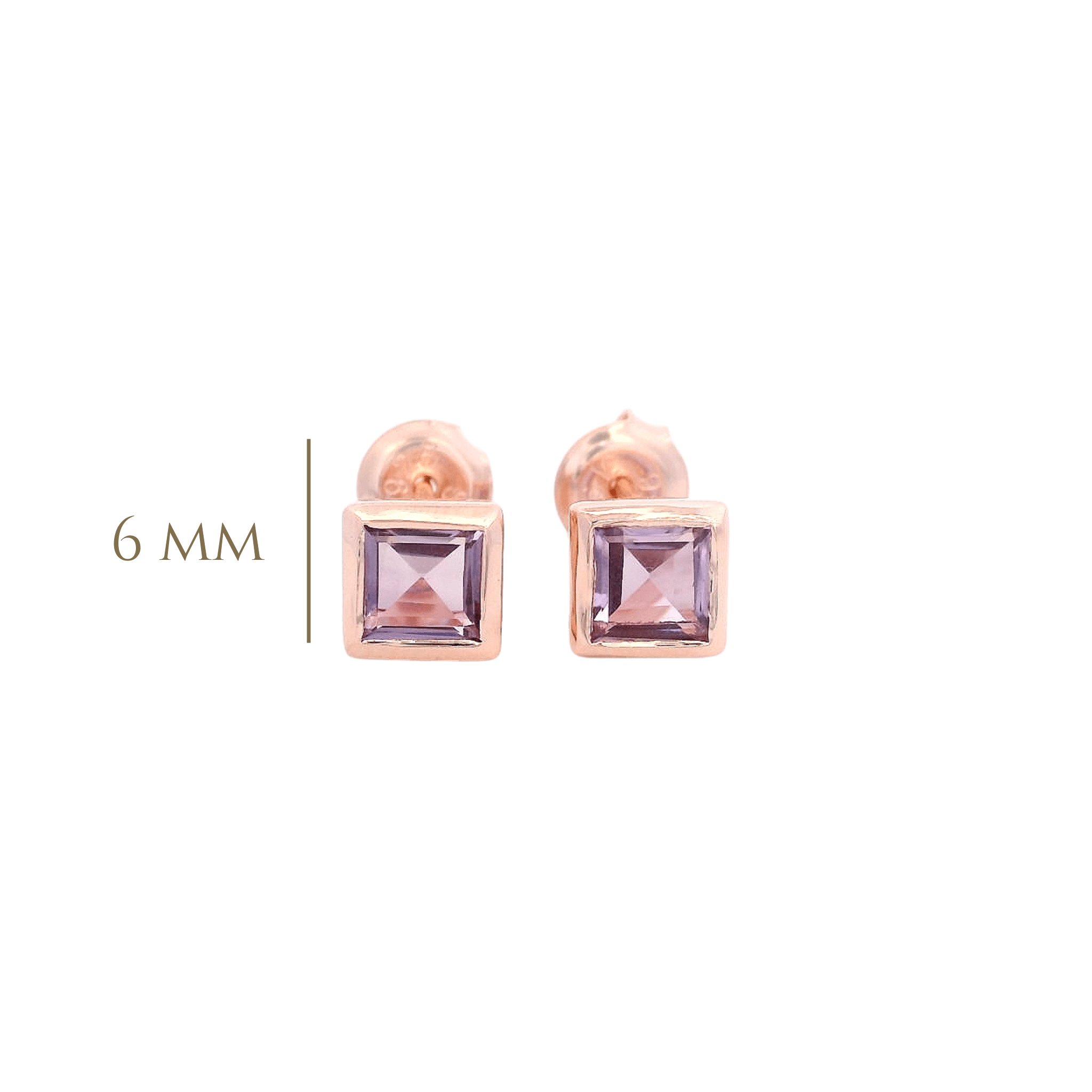 925RG SQUARE BEZEL AMETHYST STUD EARRINGS - C'SANTOS