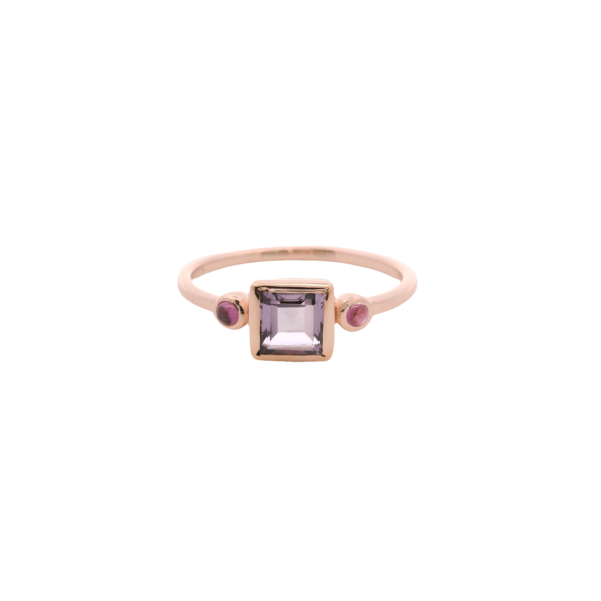 925RG SQUARE BEZEL AMETHYST WITH 2 STONE GARNET RING T6.5 - C'SANTOS