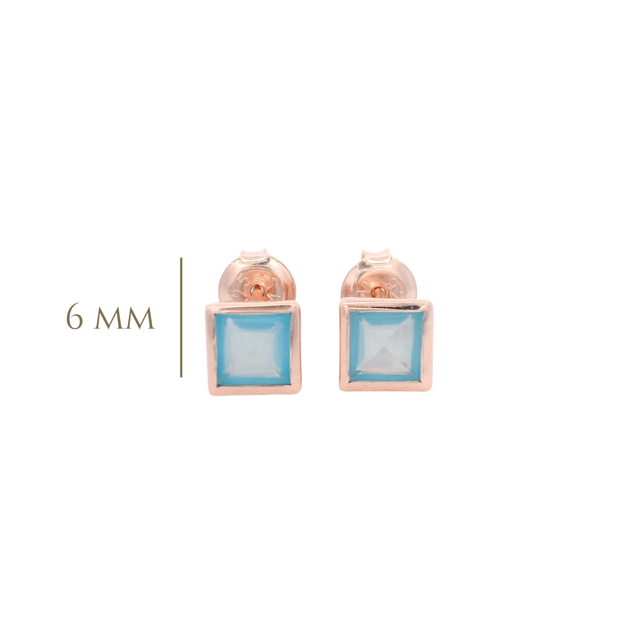 925RG SQUARE BEZEL CHALCEDONY BLUE STUD EARRINGS - C'SANTOS
