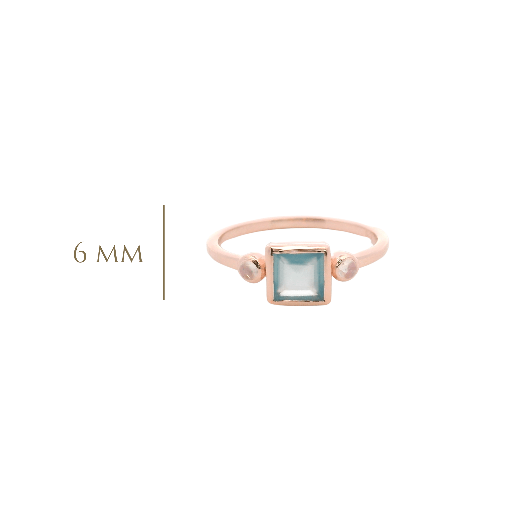 925RG SQUARE BEZEL CHALCEDONY BLUE WITH TWO STONE MOOSTONE RING T6.5 - C'SANTOS