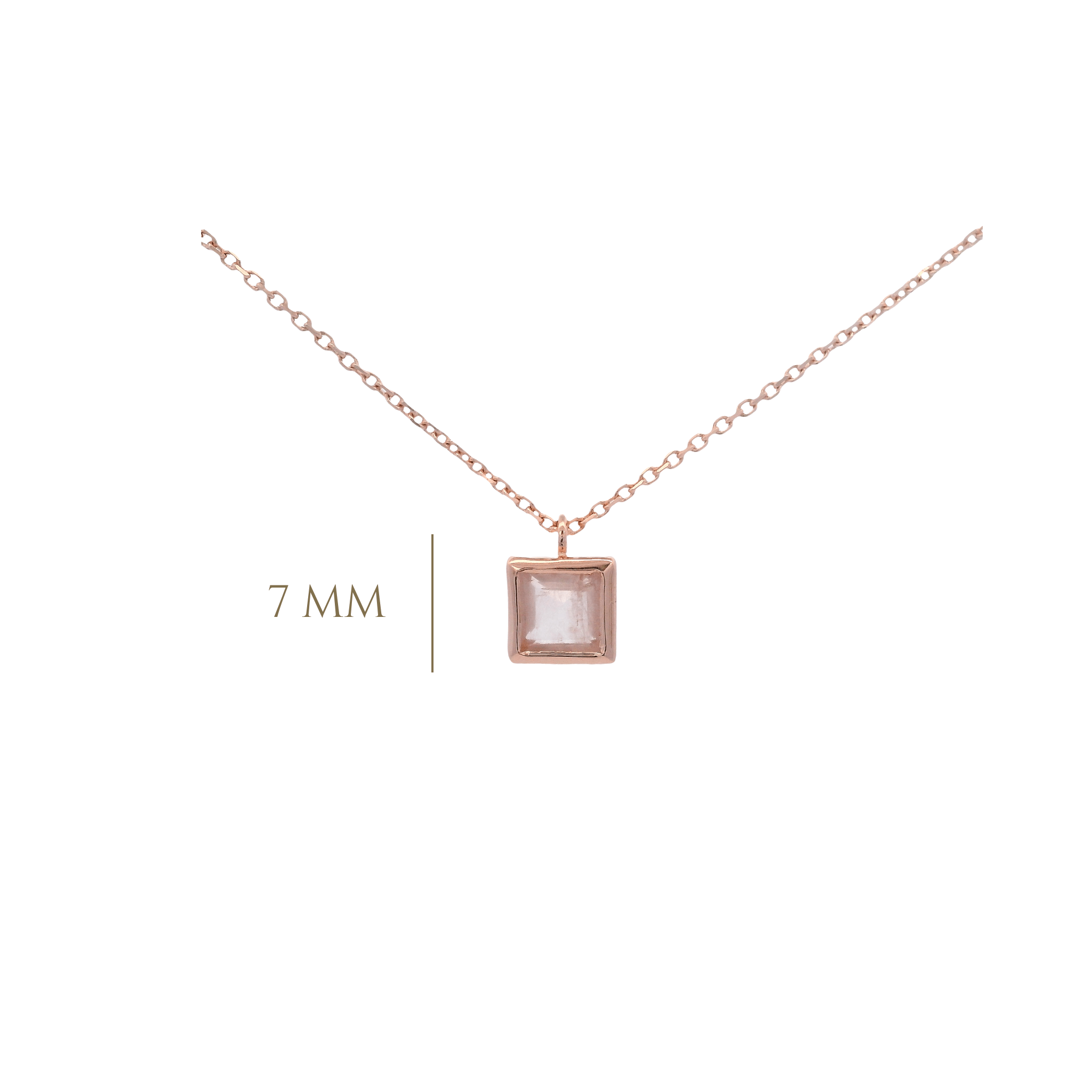 925RG SQUARE BEZEL ROSE QUARTZ NECKLACE - C'SANTOS