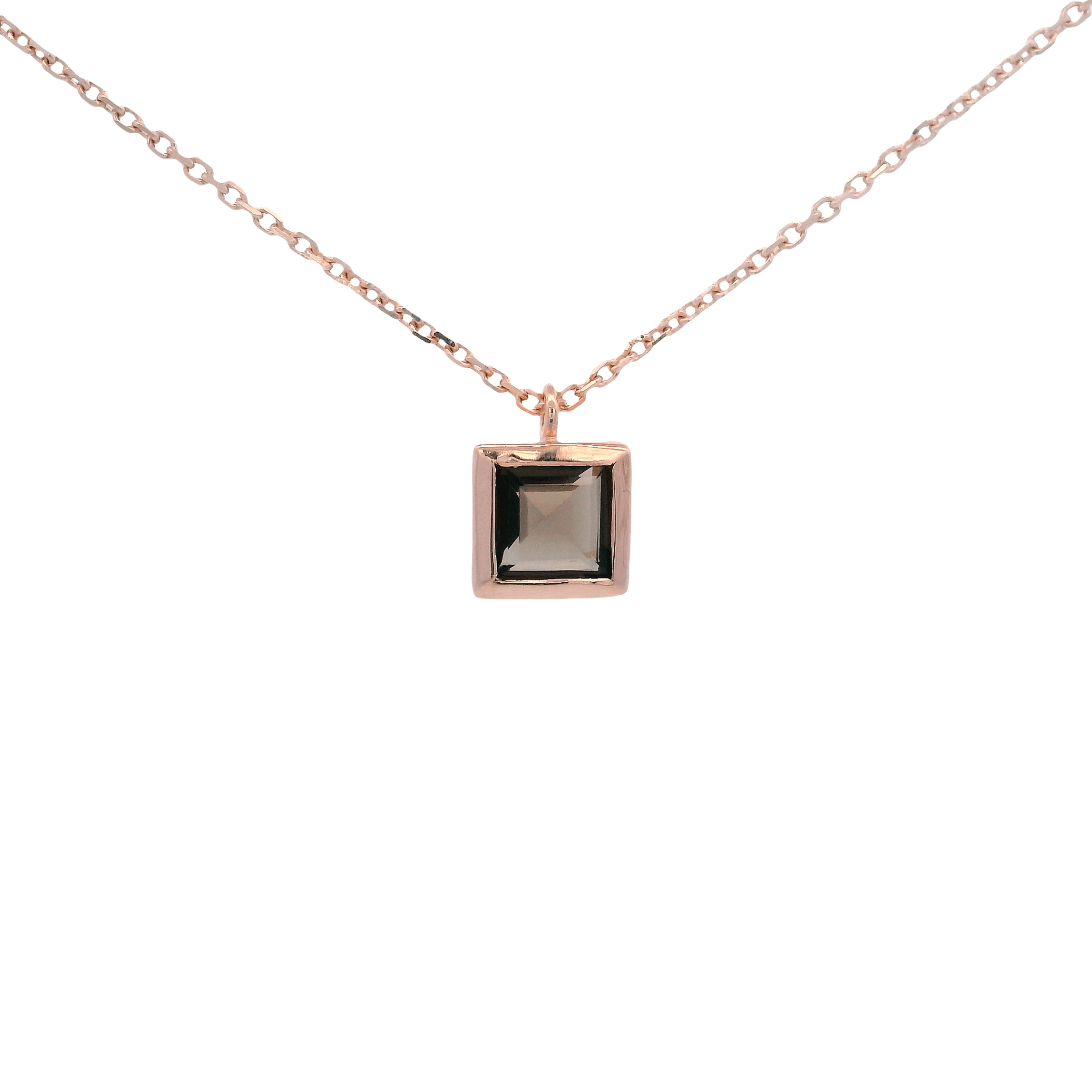 925RG SQUARE BEZEL SMOKY QUARTZ NECKLACE - C'SANTOS