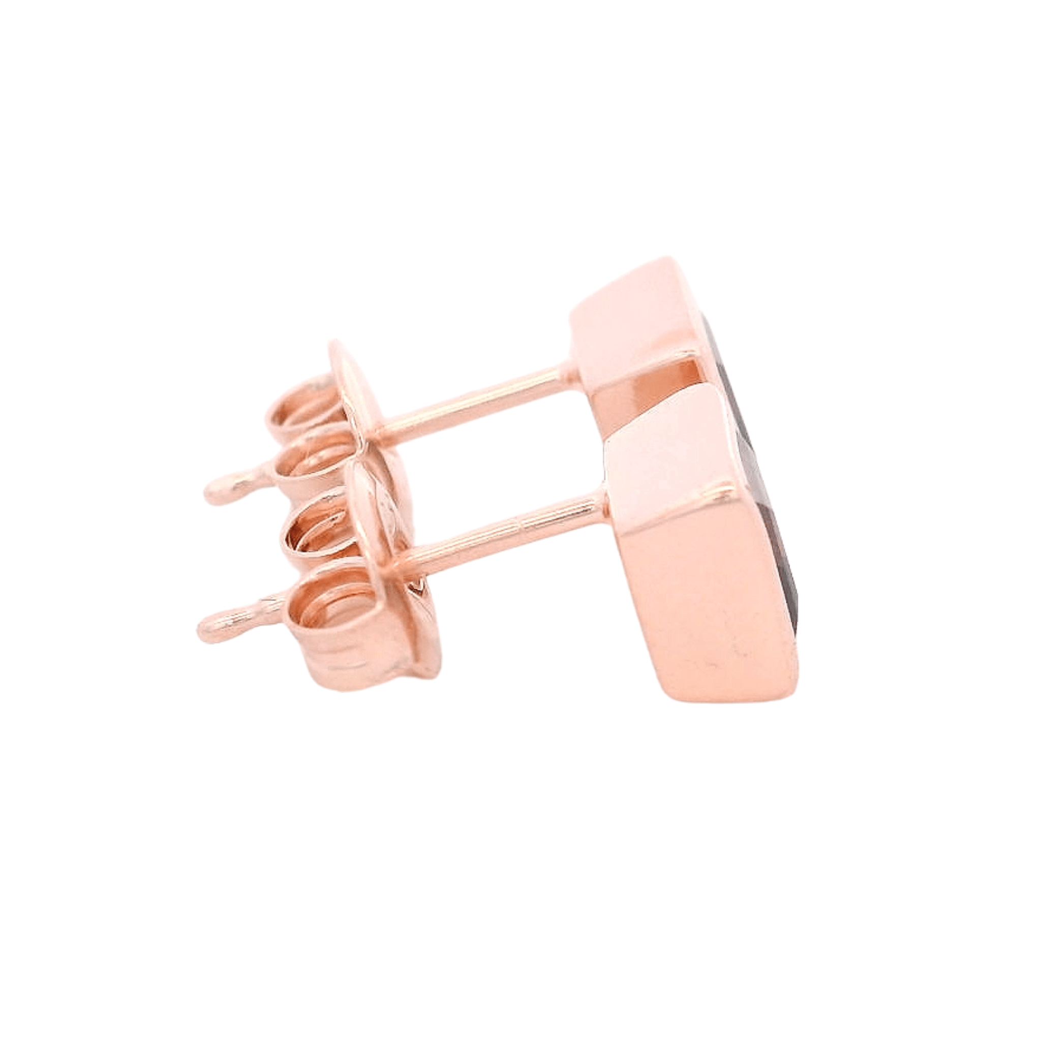 925RG SQUARE BEZEL SMOKY QUARTZ STUD EARRINGS - C'SANTOS