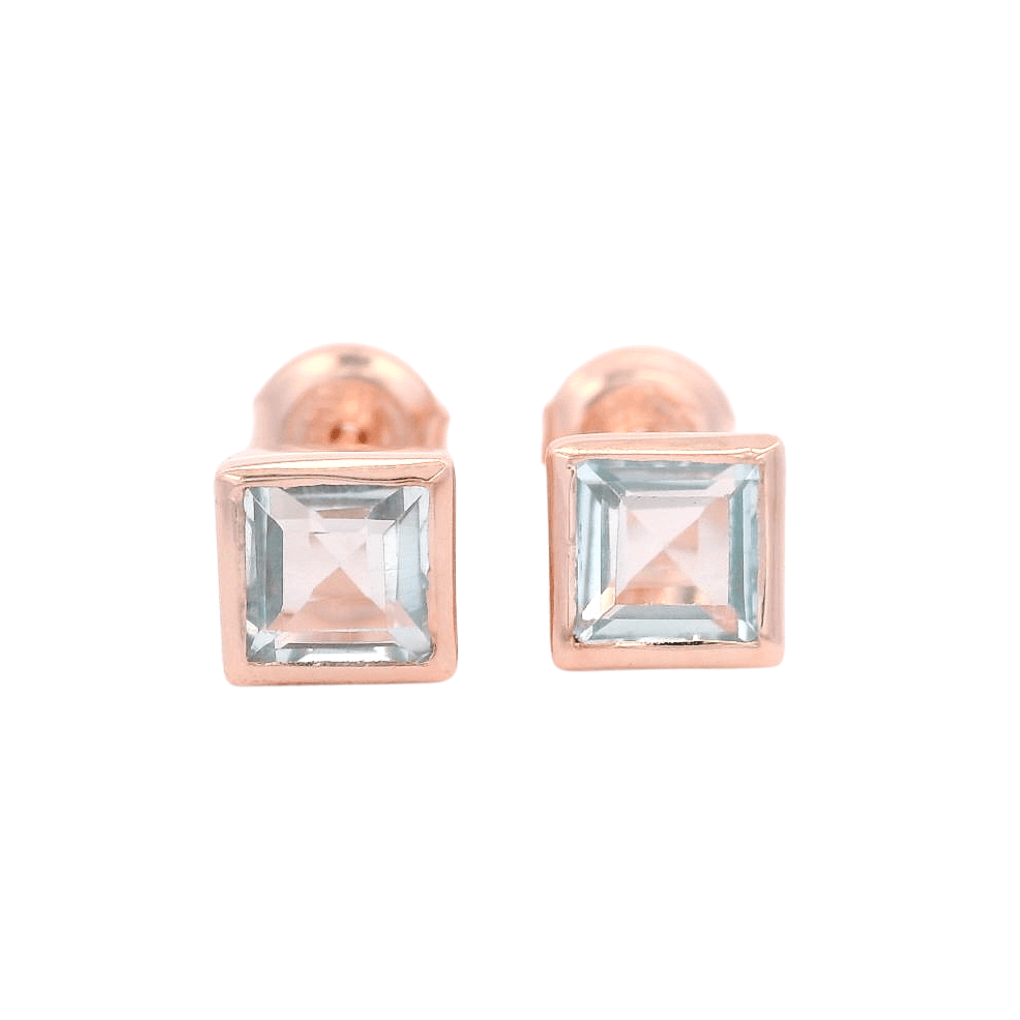 925RG SQUARE BEZEL WITH TOPAZ BLUE SKY STUD EARRINGS - C'SANTOS